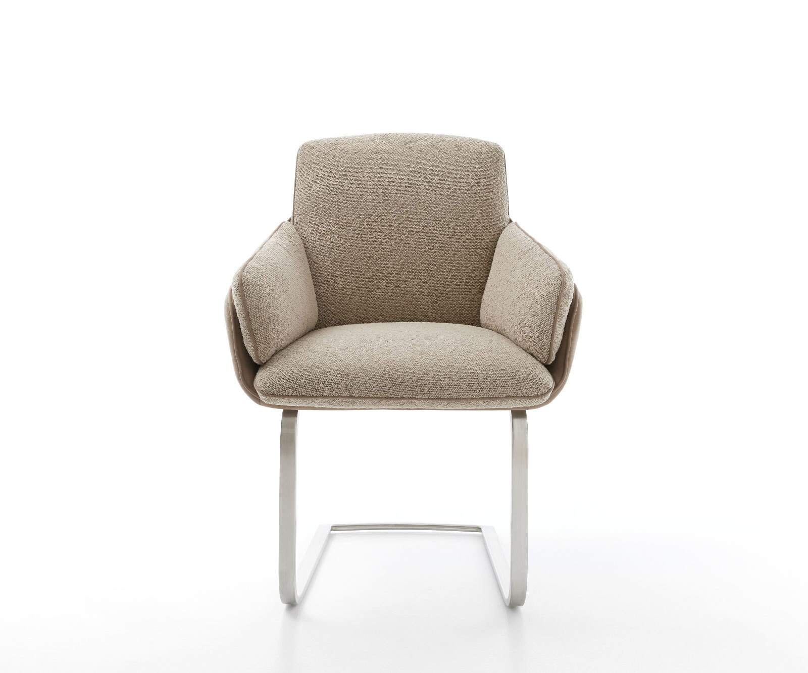 Cantilever Luan-Flex avec accoudoirs tissu mixte couleur boue pied cantilever plat acier inoxydable brossé 1