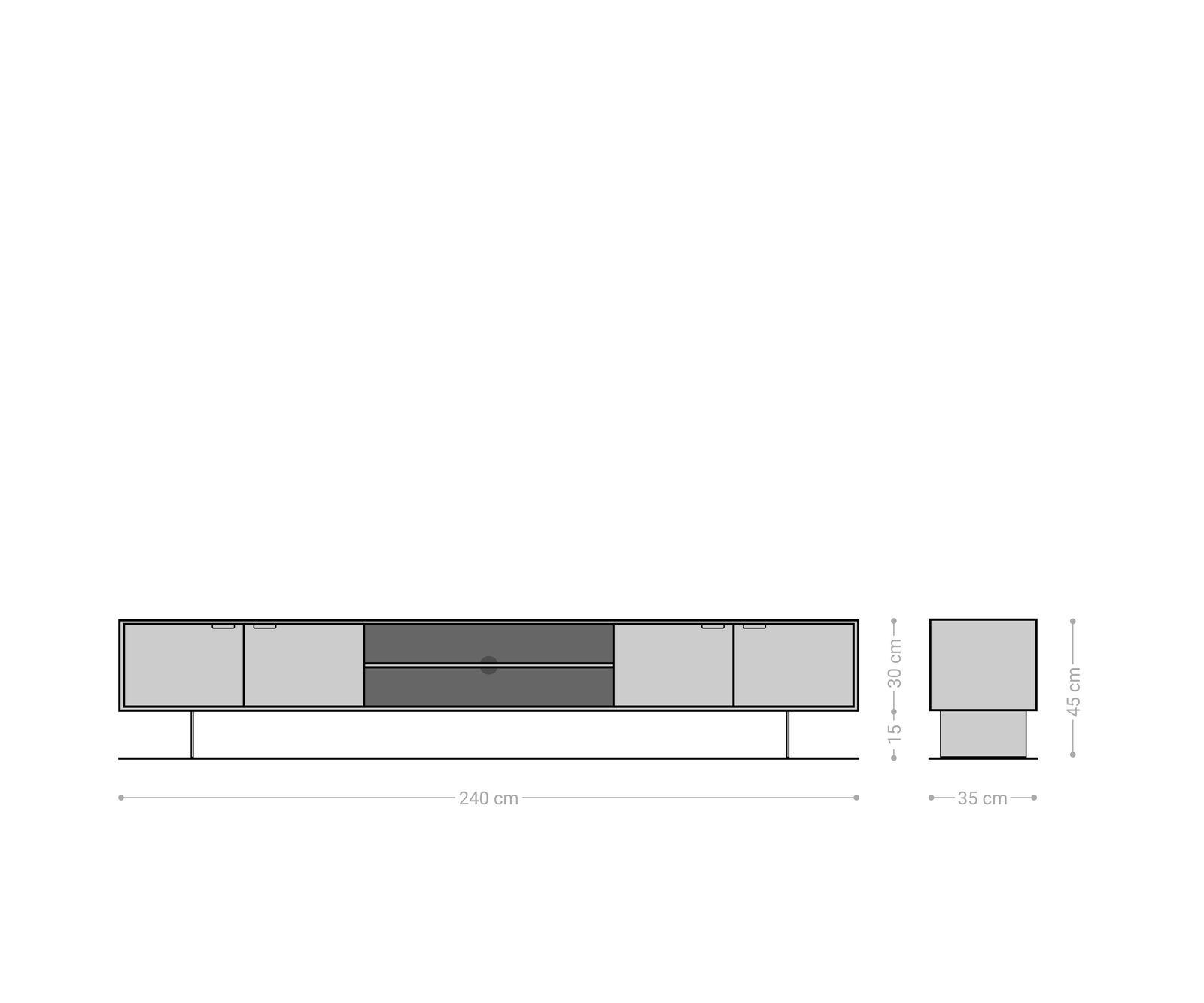 Lowboard Teele 240 cm Akazie Natur Schiefer 4 Türen Fuß schwebend Edelstahl 8