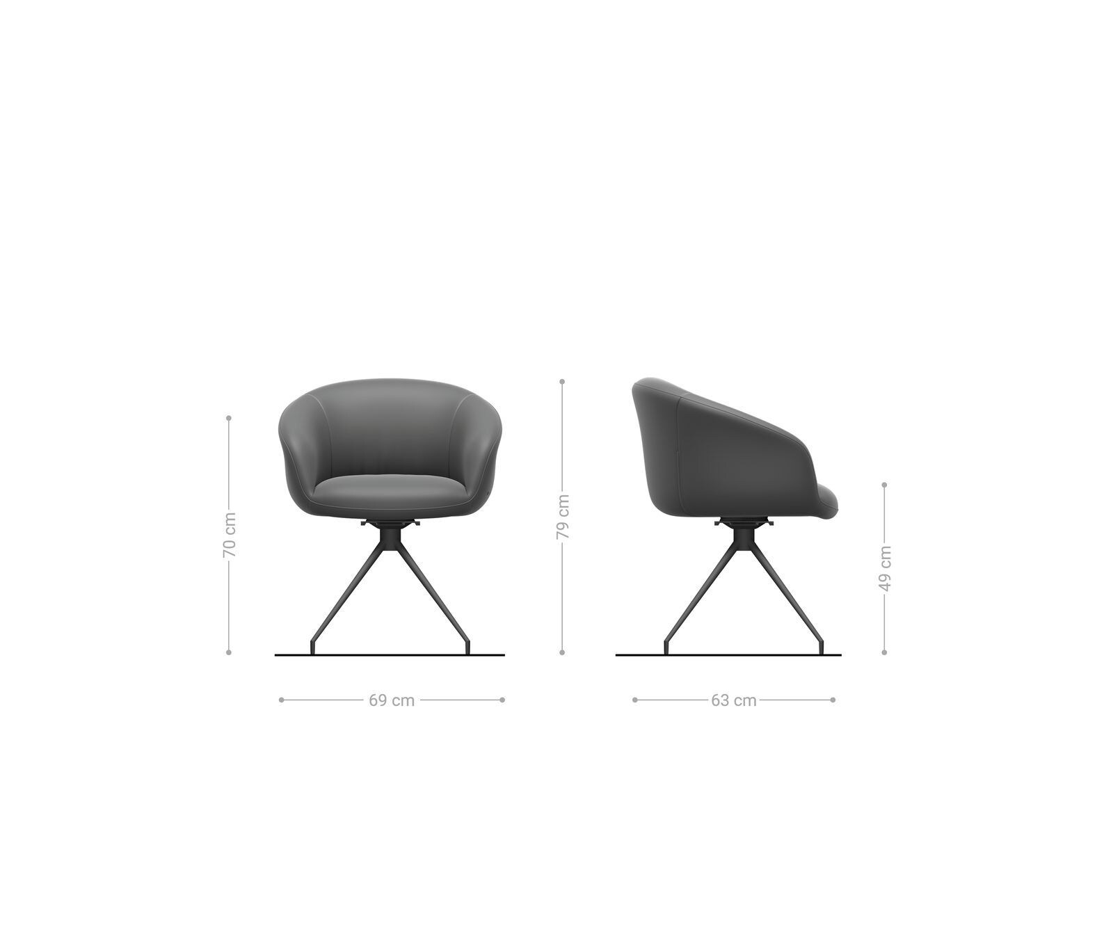 Chaise-pivotante Vinka-Flex avec accoudoirs cuir de vache couleur boue pied croisé conique noir pivotement sur 180° ressorts ensachés 6