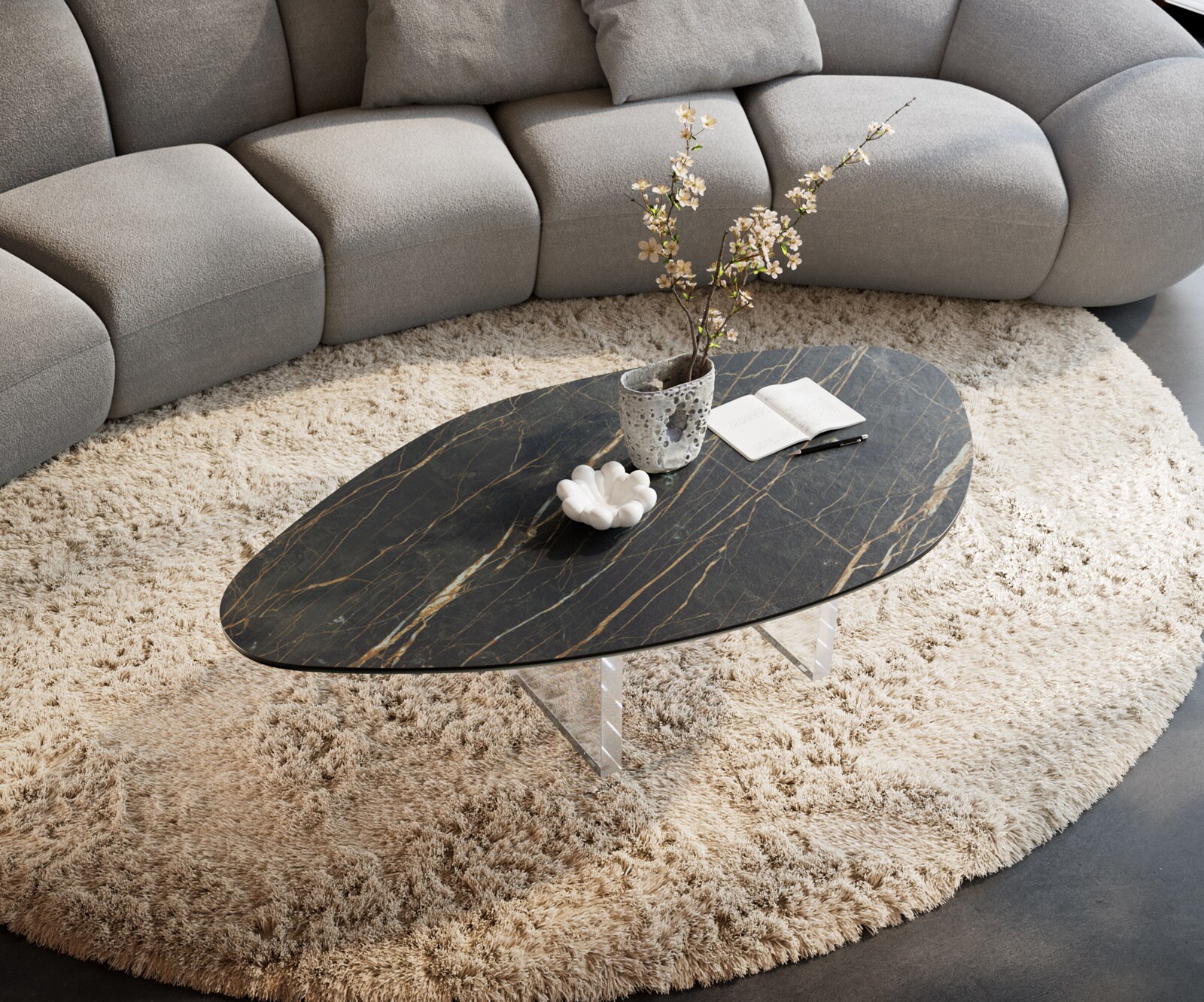 Couchtisch Edge Organisch 140x76 cm Keramik Laminam® Noir Desir Braun Lumia Acryl 3