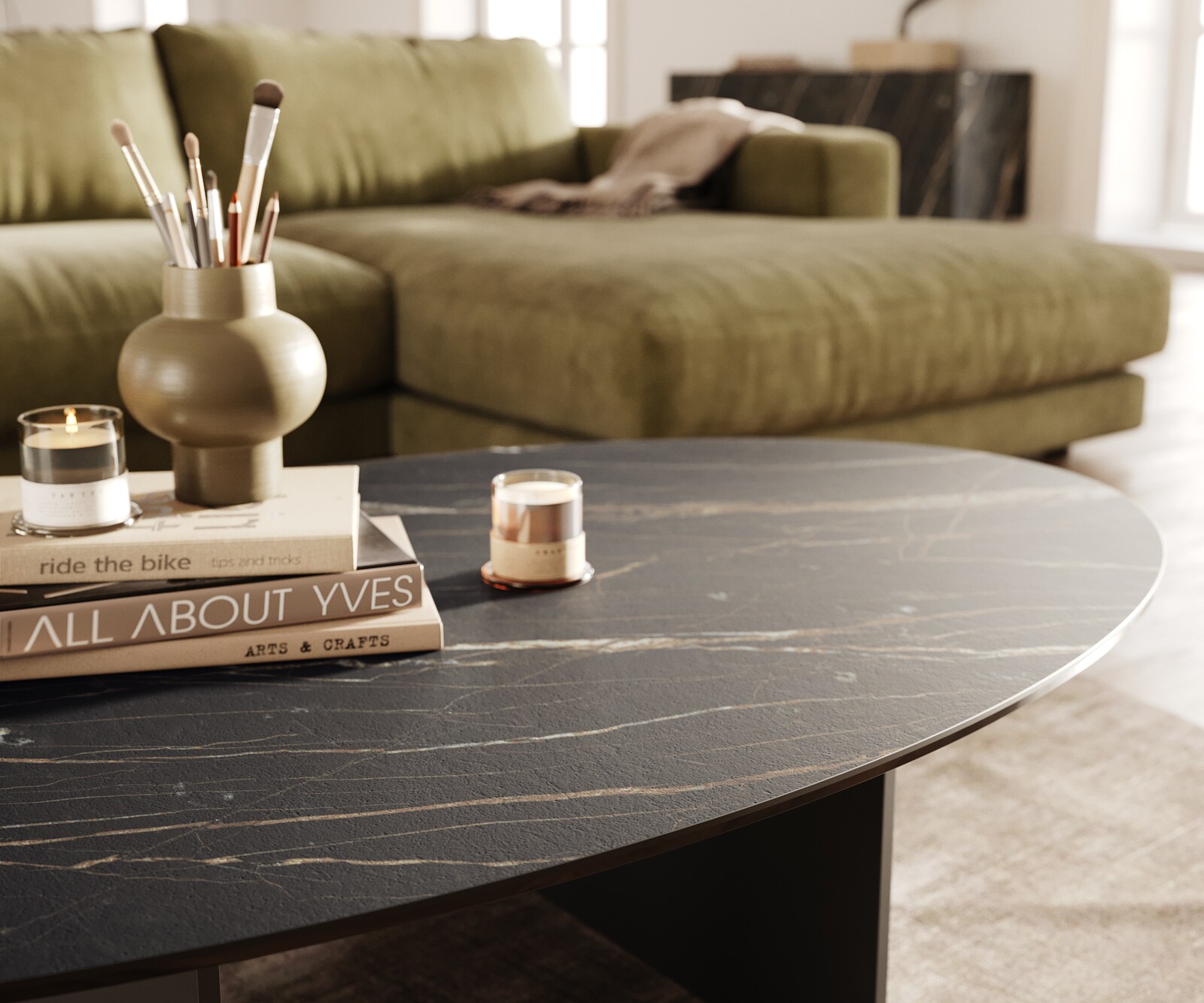 Couchtisch Edge Oval 140x80 cm Keramik Laminam® Noir Desir Braun Salto Metall Schwarz 5