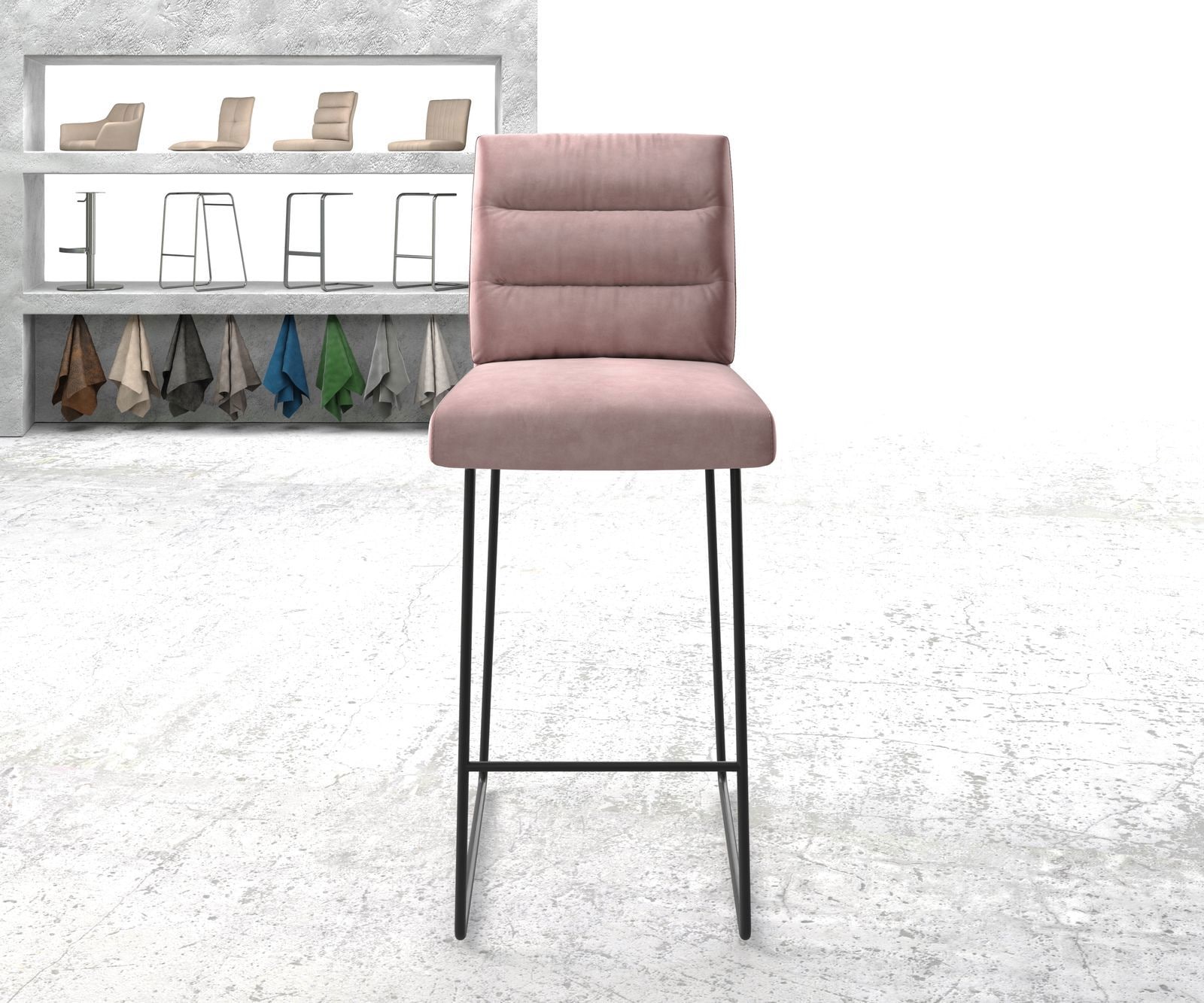 Barstuhl Pela-Flex Samt Rosé Kufengestell Metall 1 Barstuhl Pela-Flex Samt Rosé Kufengestell Metall 1