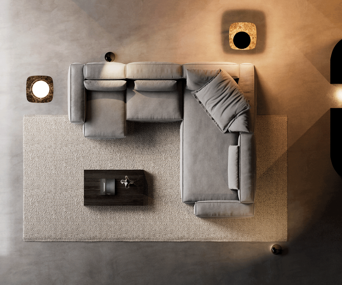 Canapé panoramique Freestyle 360x290 cm Tissu structuré doux Gris couture passepoilée 5