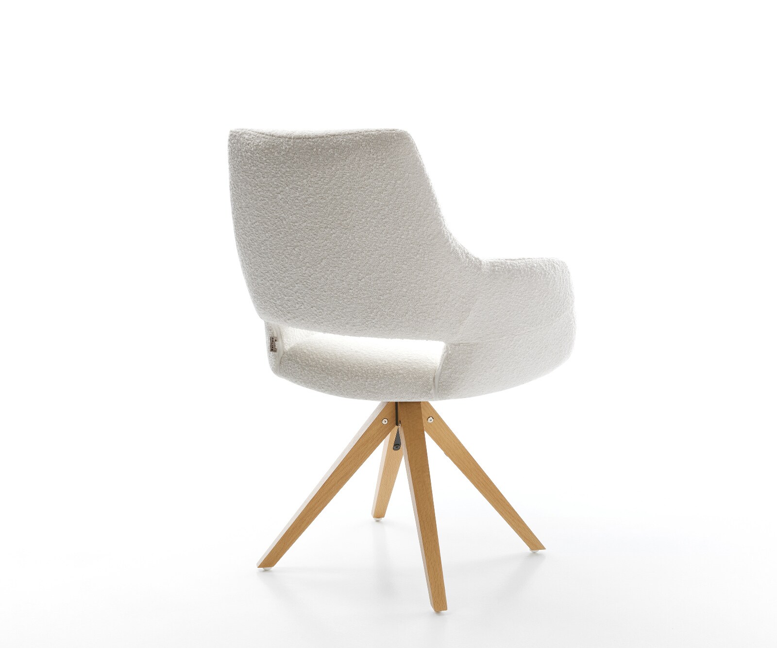 Chaise-pivotante Yago-Flex avec accoudoirs bouclé crème-blanc pied en bois angulaire naturel pivotement sur 180° ressorts ensachés 5