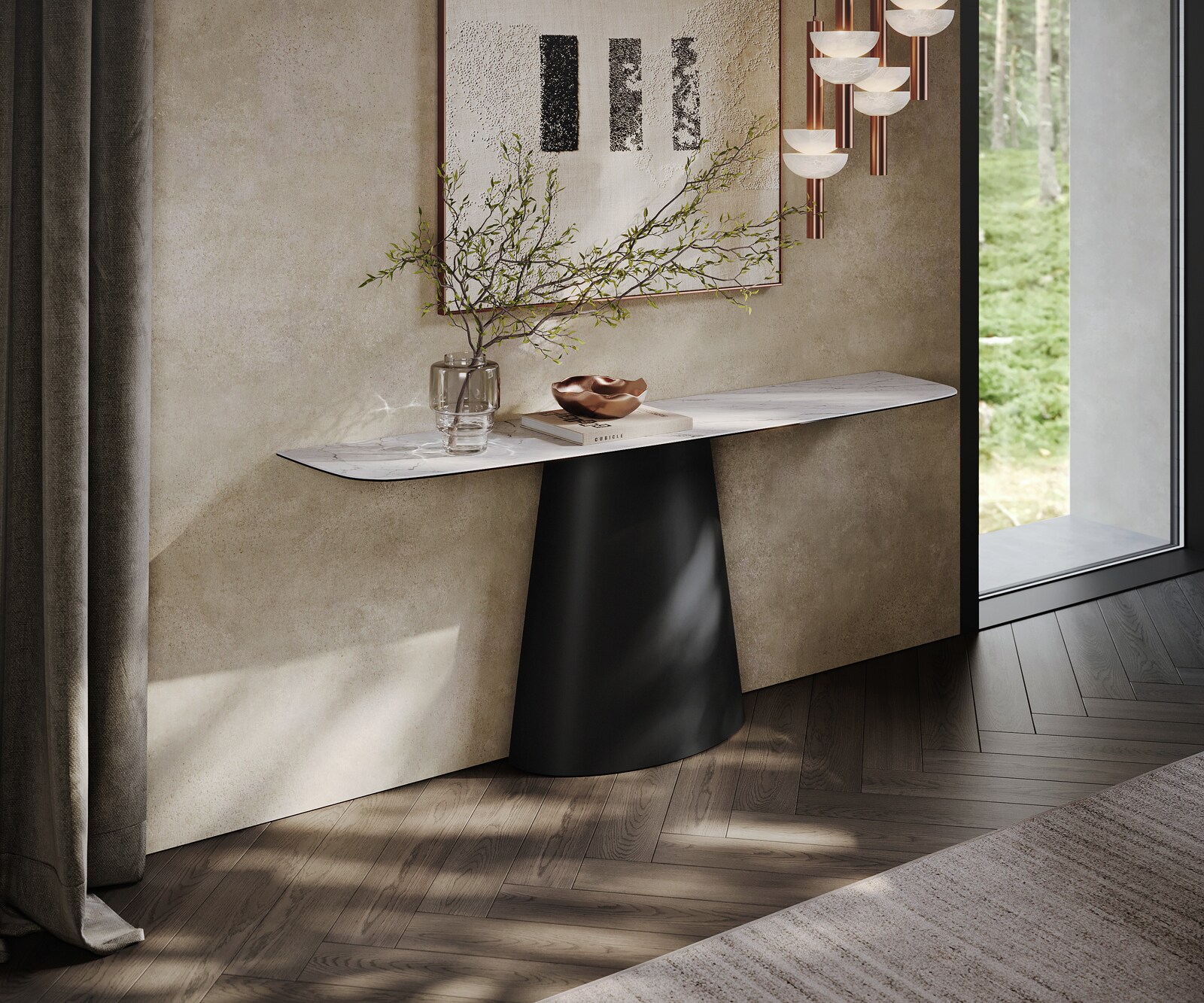 Console Edge forme bateau 180x40 cm Céramique Laminam® Statuarietto Weiß Conos Métal Noir 4