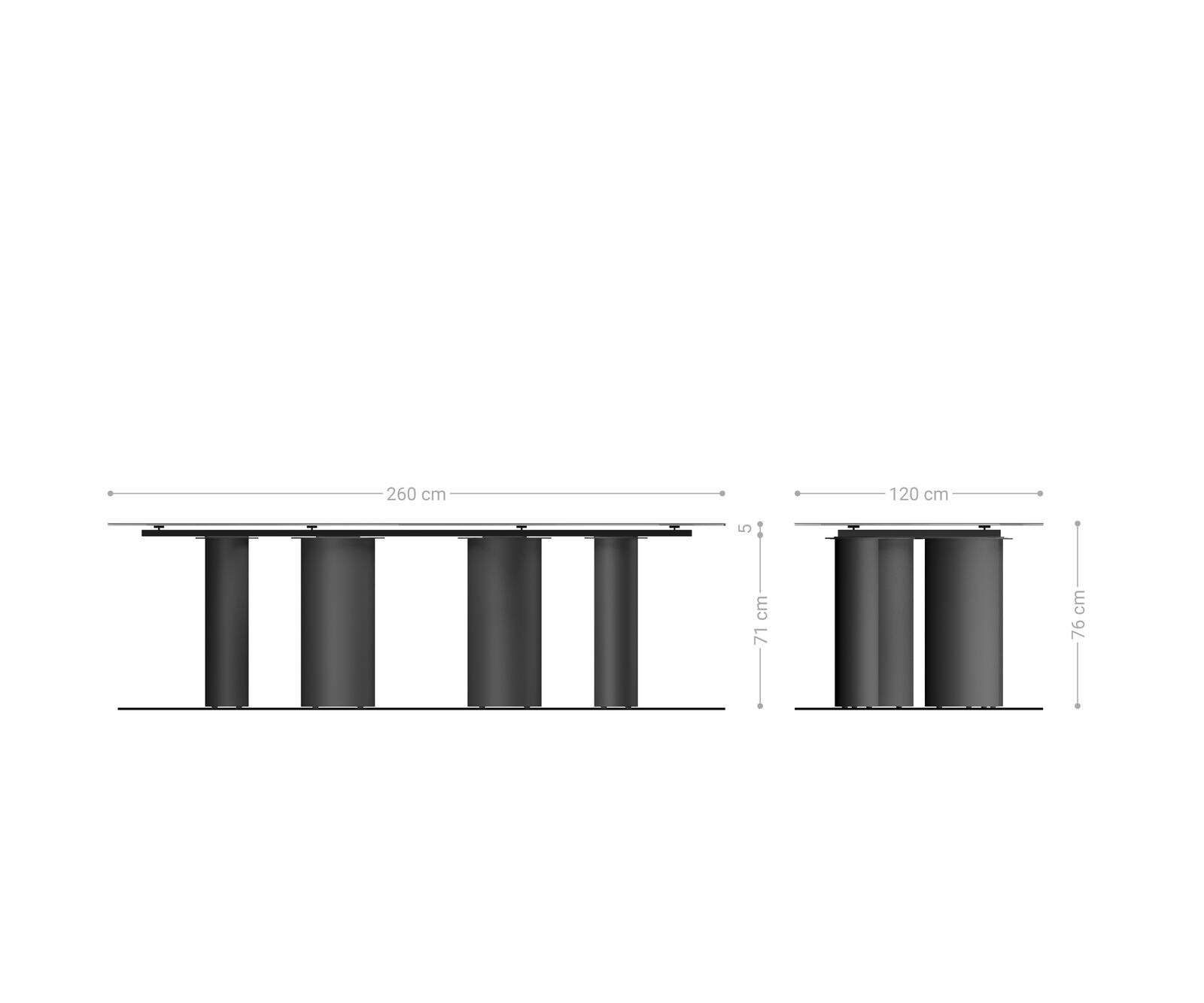 Esstisch Edge Boot 260x120 cm Keramik Laminam® Sabbia Eichefarbig Pilier Edelstahl gebürstet 8