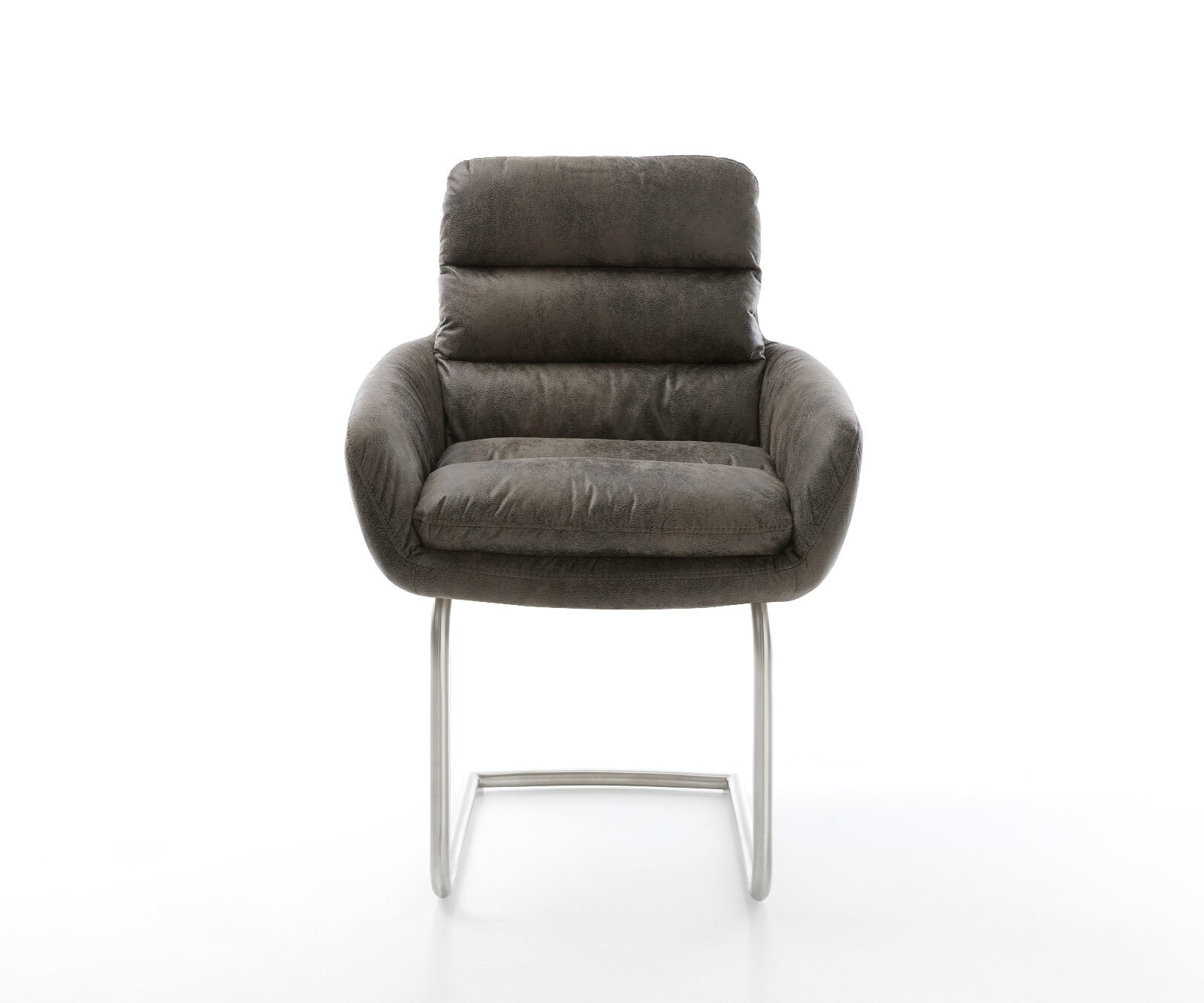 Freischwinger Abelia-Flex mit Armlehnen Mikrofaser Grau Antik Freischwinger rund Edelstahl 1