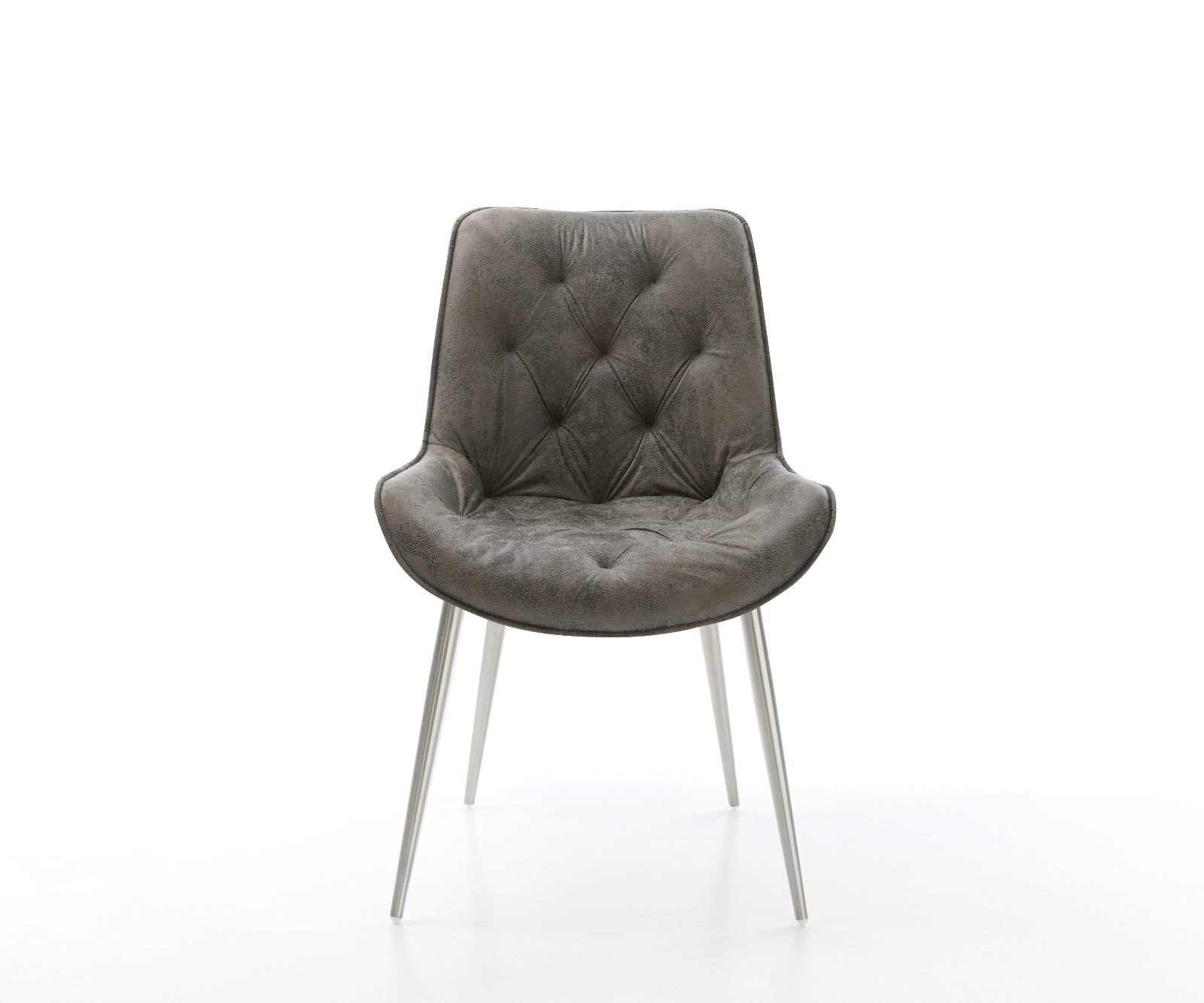 Chaise-de-salle-à-manger Taimi-Flex microvelours gris antique 4 pieds coniques acier inoxydable brossé 2