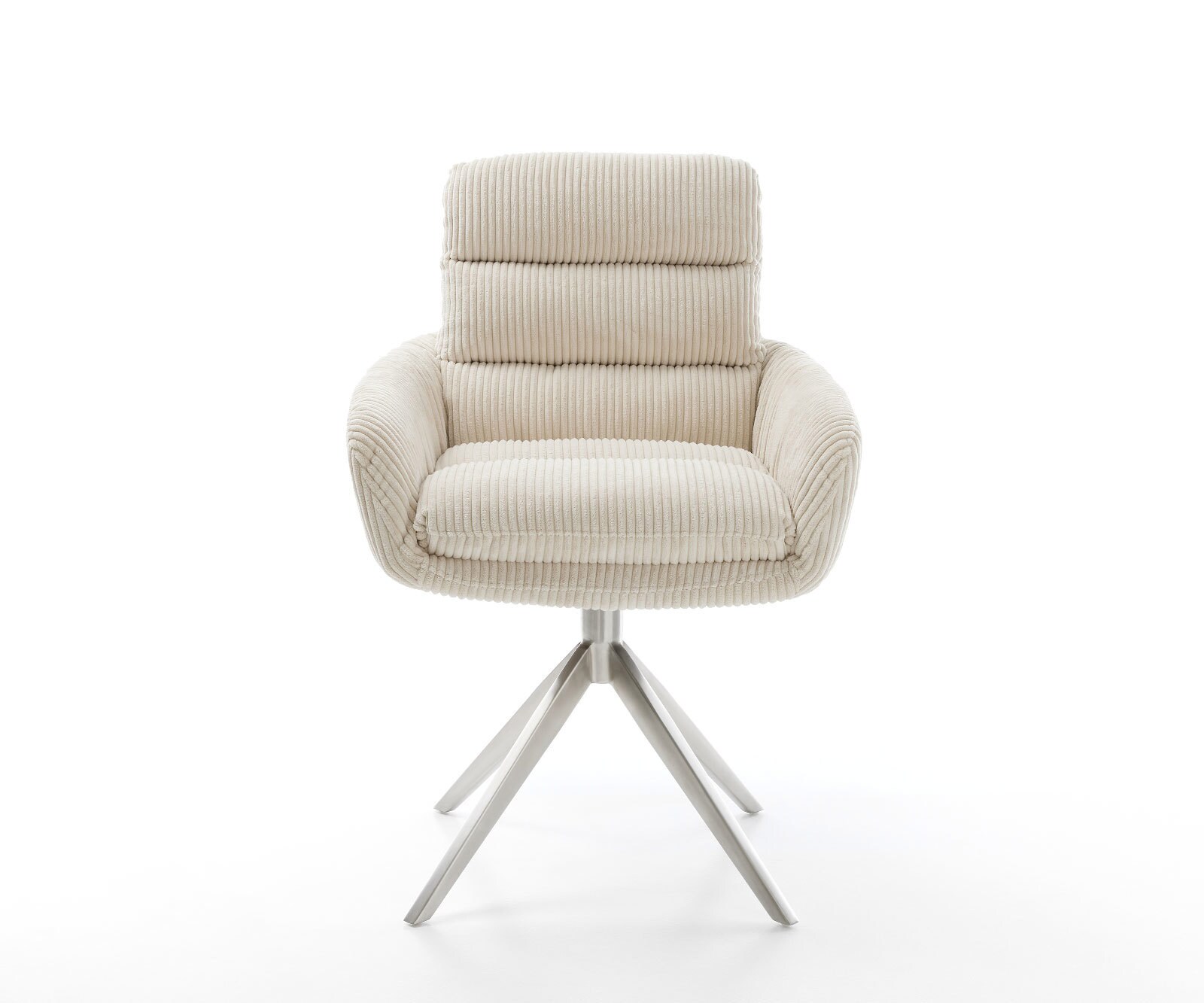 Drehstuhl Abelia-Flex mit Armlehnen Cord Beige Kreuzgestell breit Edelstahl 360° drehbar Wippfunktion 1