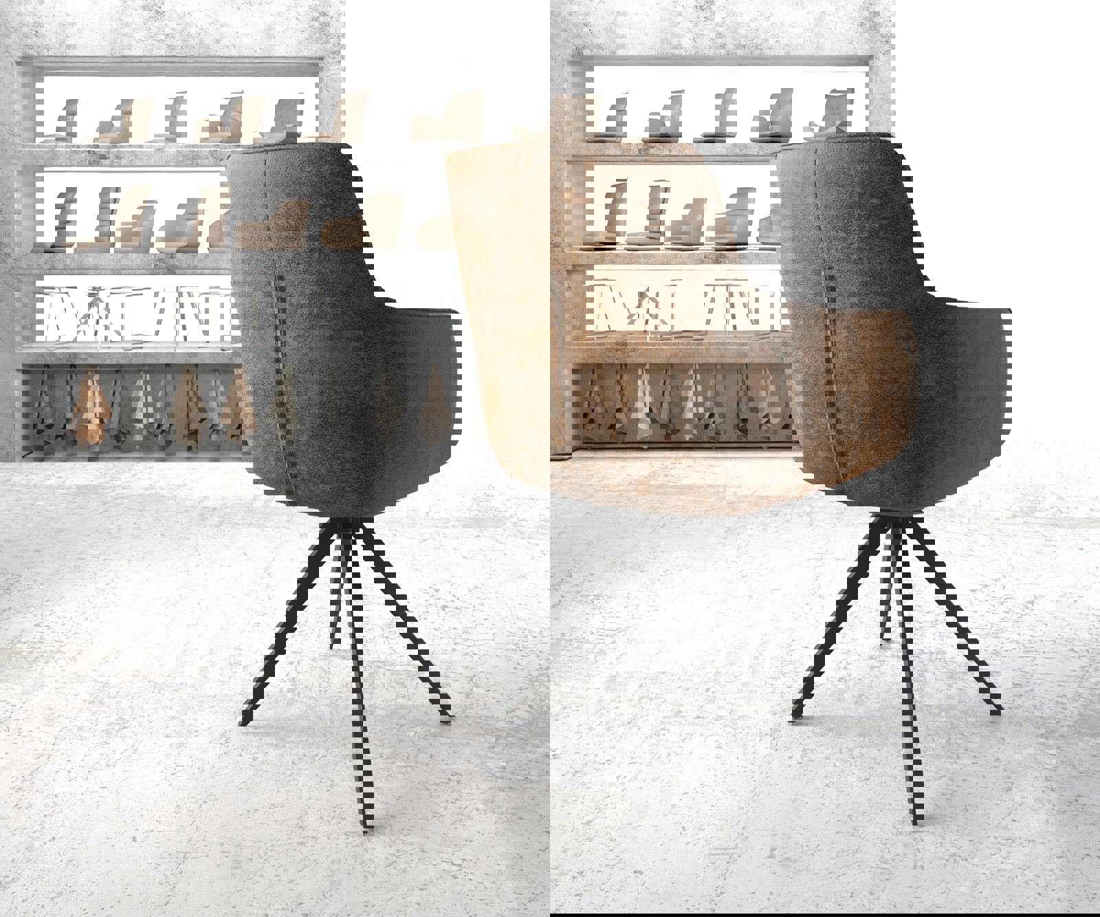 Drehstuhl Pejo-Flex Braun Antik Kreuzgestell kantig Schwarz 180° drehbar 4