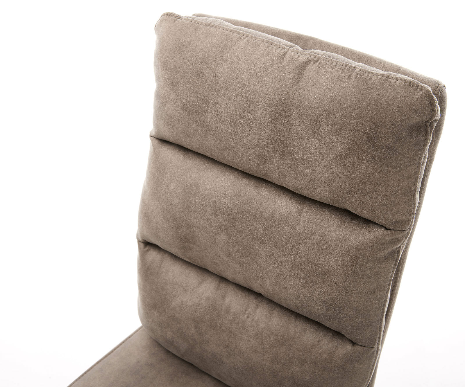Chaise-de-salle-à-manger Pela-Flex microvelours taupe vintage pied trapèze acier inoxydable brossé ressorts ensachés 3 Chaise-de-salle-à-manger Pela-Flex microvelours taupe vintage pied trapèze acier inoxydable brossé ressorts ensachés 3