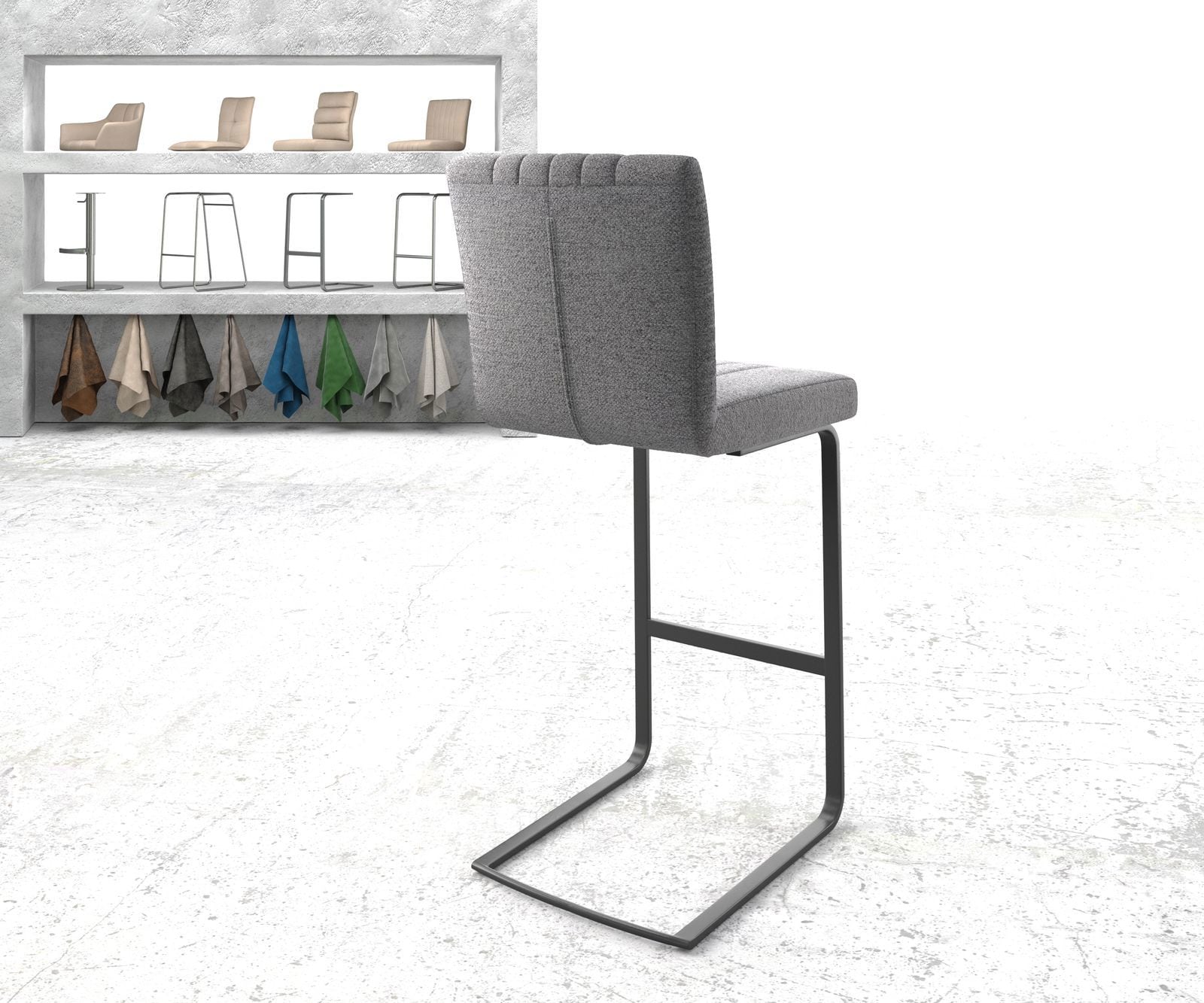 Barstuhl Luiga-Flex Strukturstoff Hellgrau Freischwinger flach Metall 2 Barstuhl Luiga-Flex Strukturstoff Hellgrau Freischwinger flach Metall 2