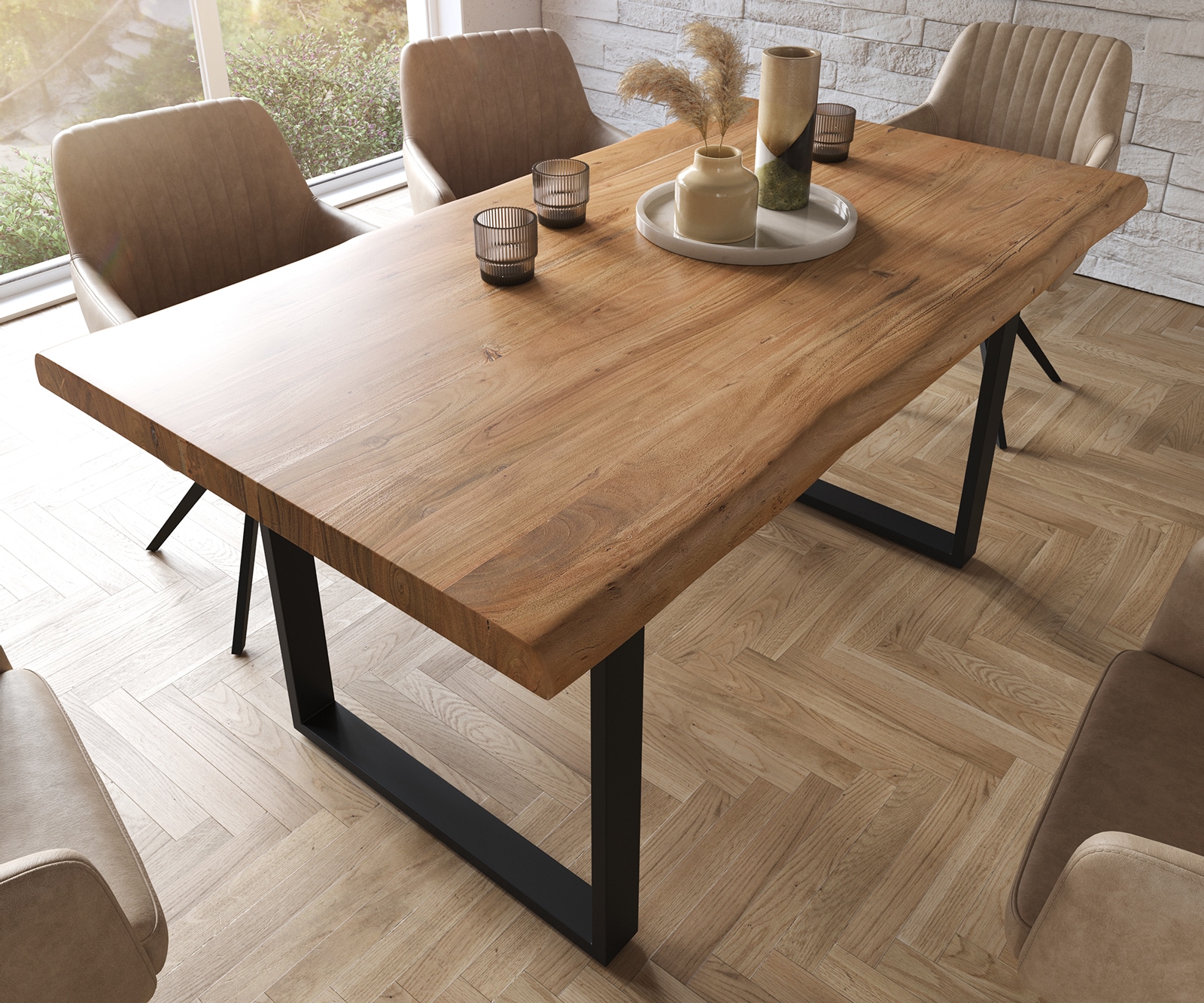 Esstisch Edge 160x90 XL Akazie Natur Kufe Schwarz Live-Edge 3 Esstisch Edge 160x90 XL Akazie Natur Kufe Schwarz Live-Edge 3