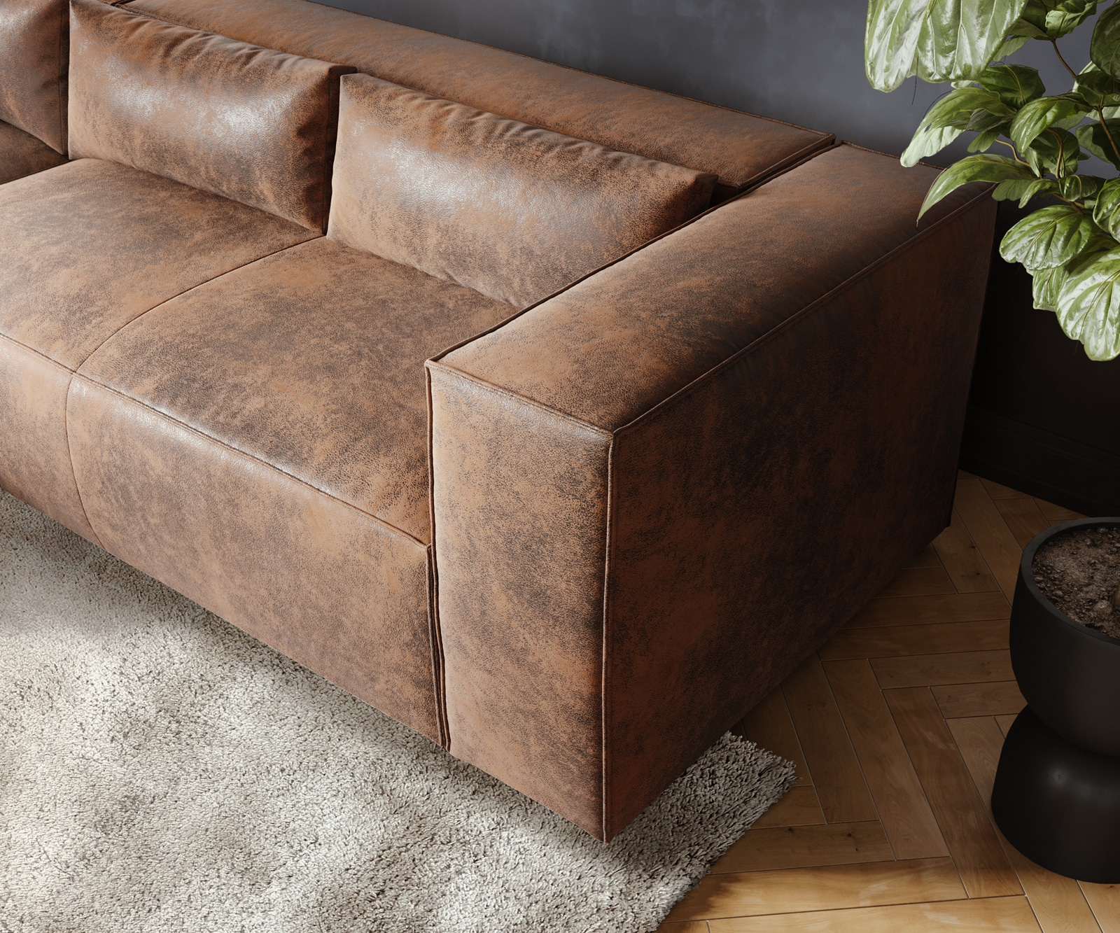 Eckcouch Brom 260x175 cm Lederimitat Braun Recamiere links 4 Eckcouch Brom 260x175 cm Lederimitat Braun Recamiere links 4