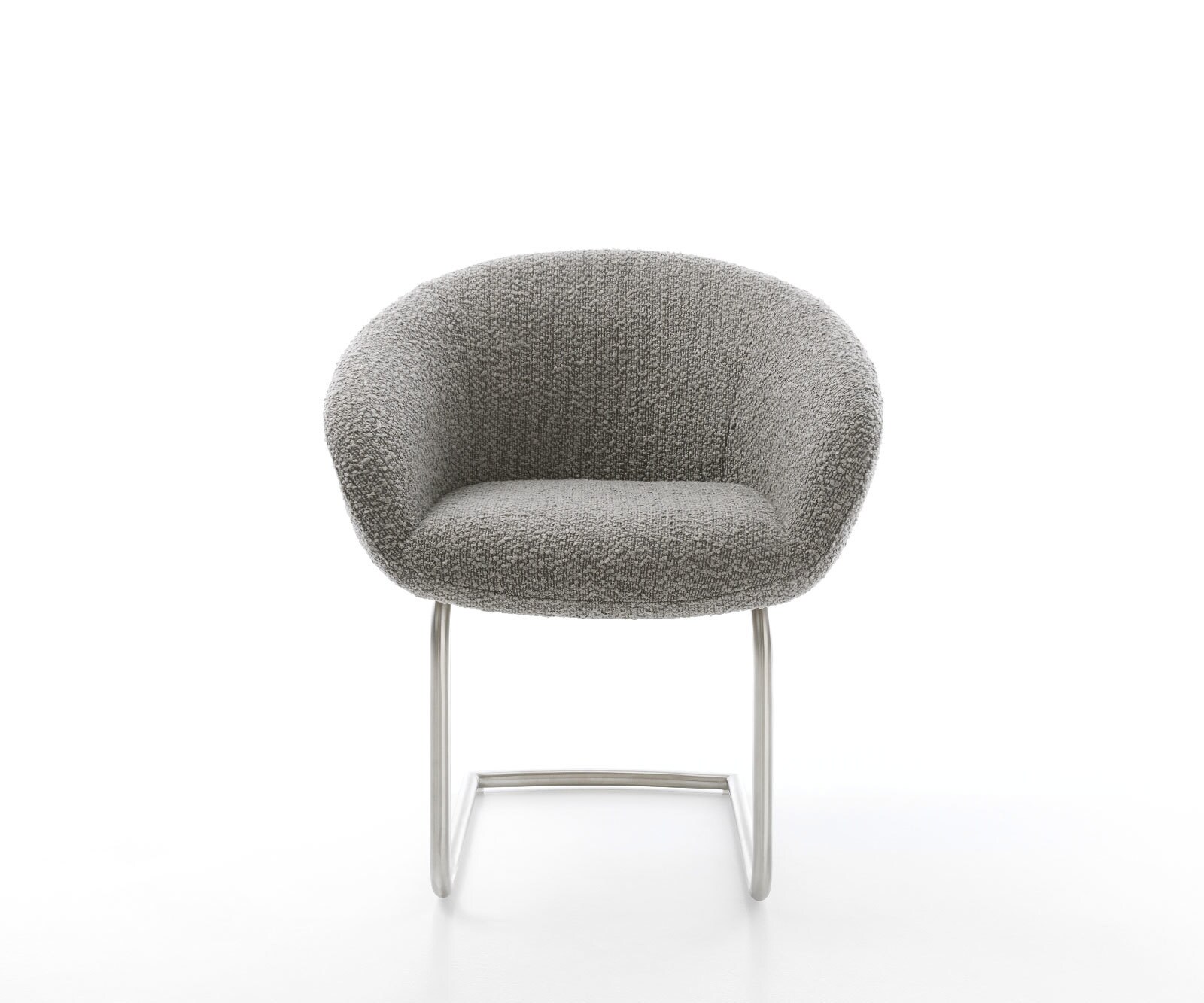 Cantilever Vinka-Flex avec accoudoirs bouclé gris argenté pied cantilever rond acier inoxydable brossé ressorts ensachés 1