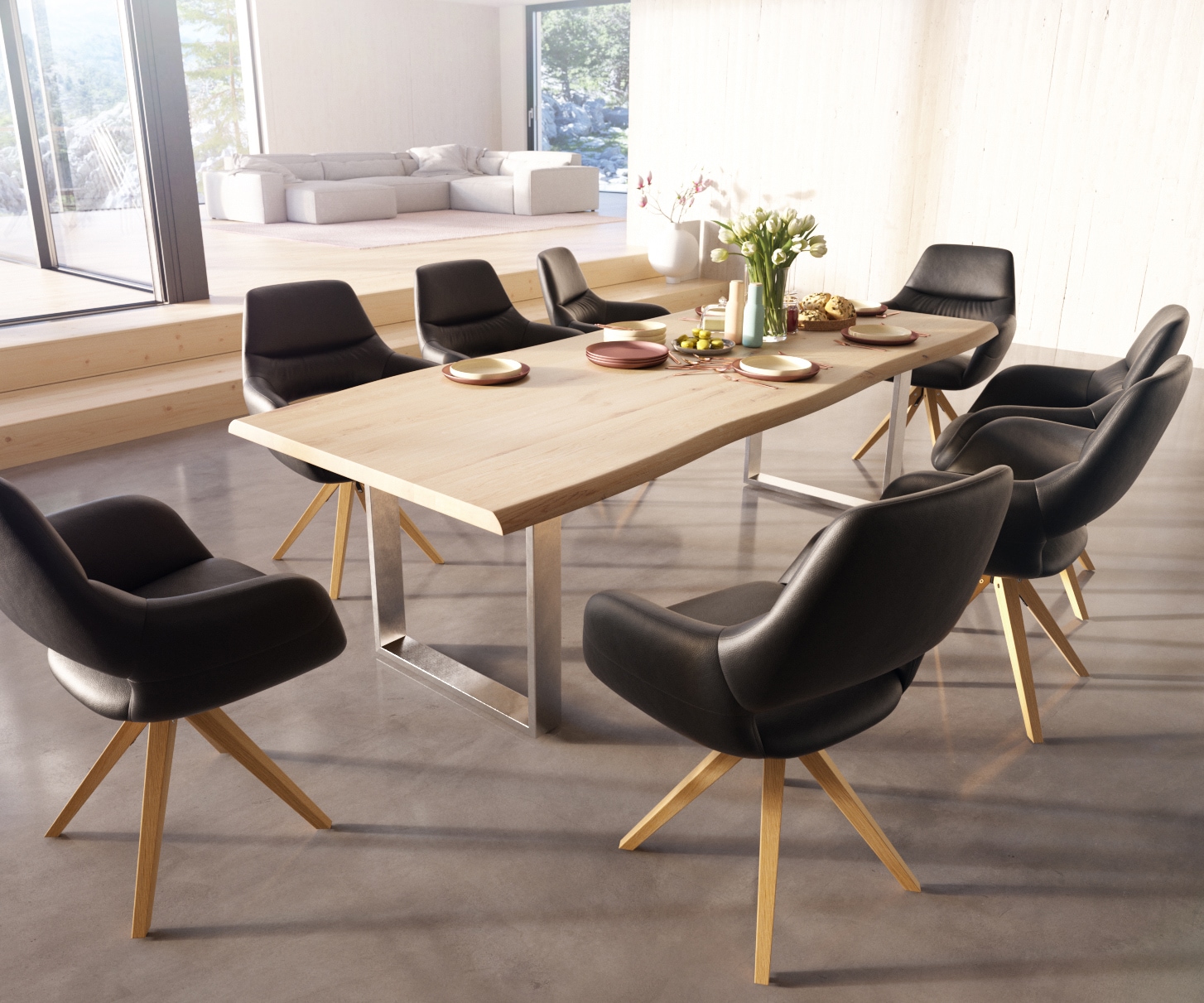 Esszimmerstuhl Yago-Flex mit Armlehnen Echt-Leder Schwarz Holzgestell kantig Natur Taschenfederkern 3 Esszimmerstuhl Yago-Flex mit Armlehnen Echt-Leder Schwarz Holzgestell kantig Natur Taschenfederkern 3