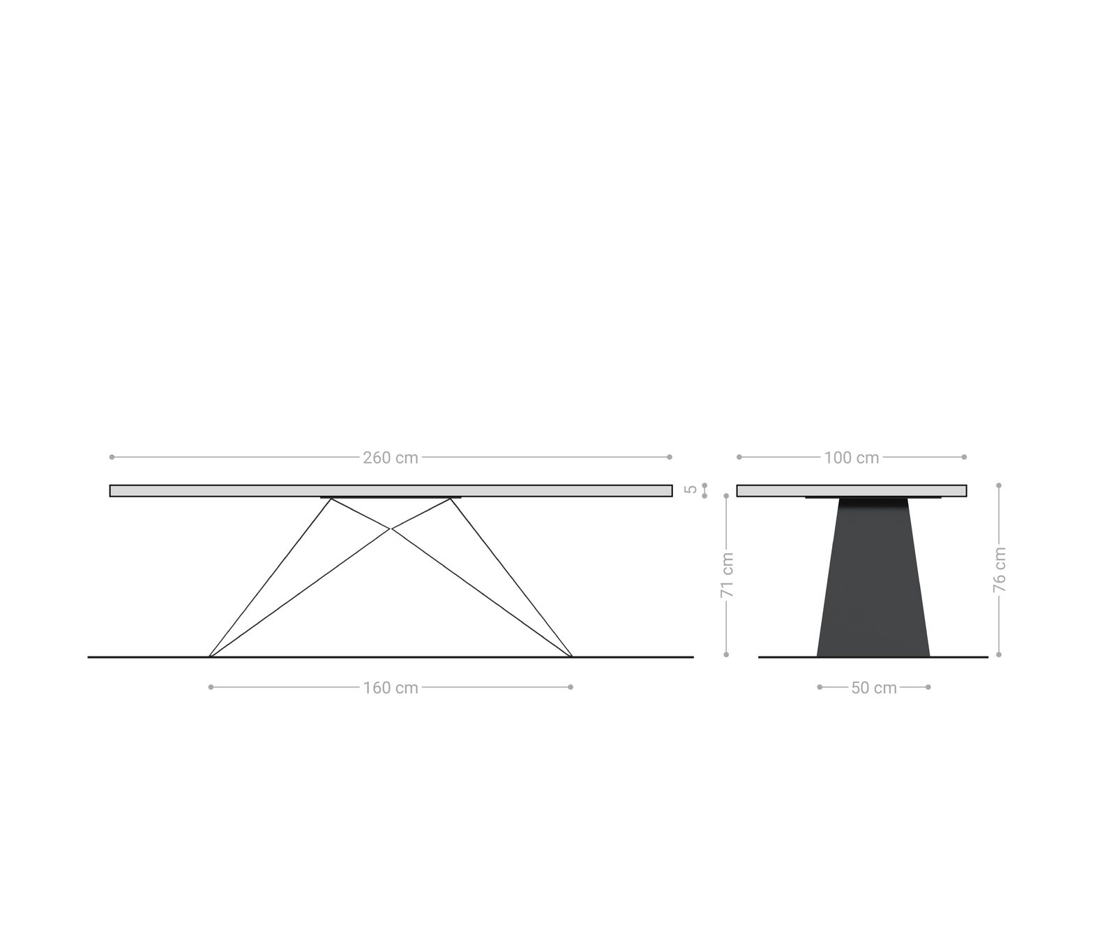 Esstisch Edge 260x100 XL Akazie Platin V-Gestell Flachstahl Schwarz Live-Edge 7