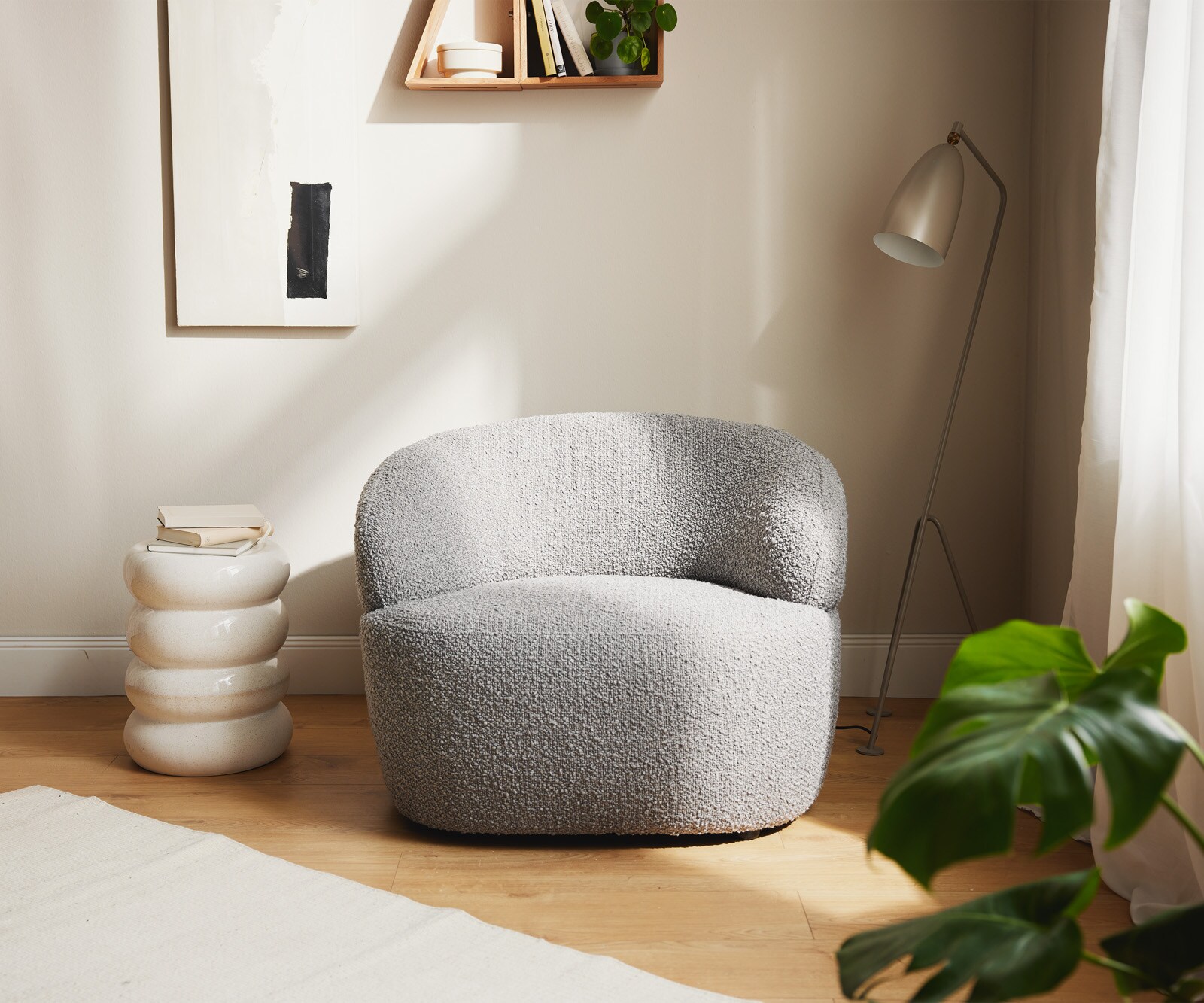 Loungesessel Nova 88x88 cm Bouclé Silbergrau 1