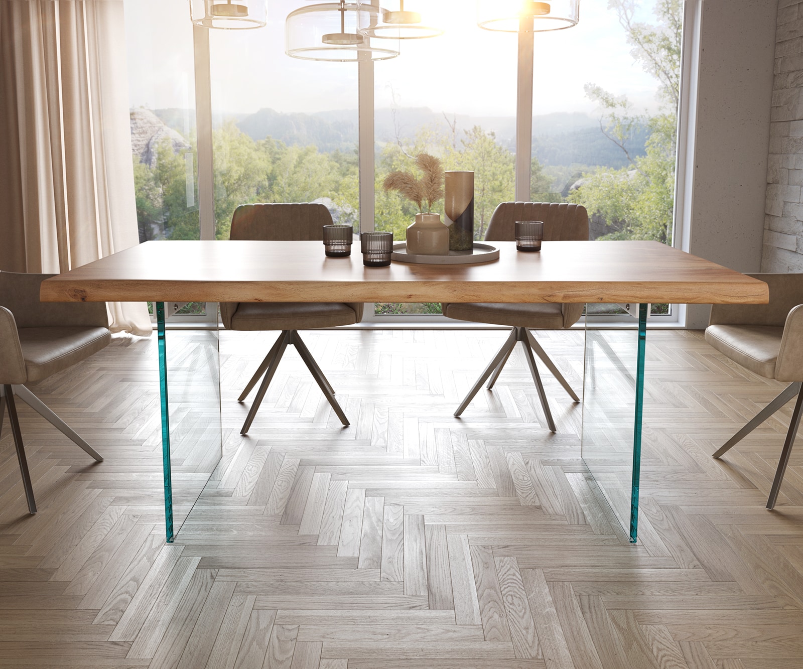 Esstisch Edge 180x90 XL Akazie Natur Glas Live-Edge 1 Esstisch Edge 180x90 XL Akazie Natur Glas Live-Edge 1