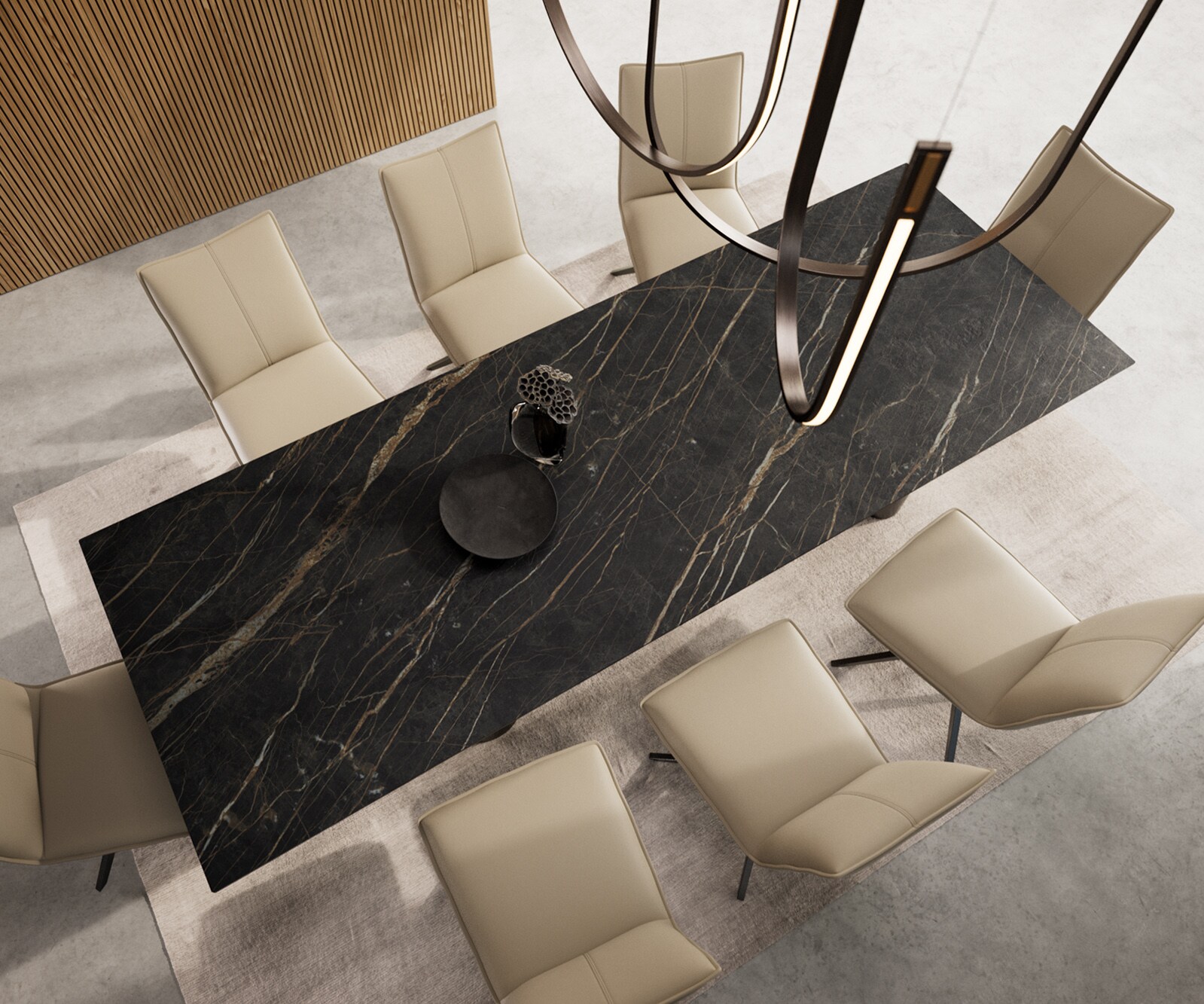 Esstisch Edge 300x100 Keramik Laminam®Noir Desir Braun Pilier Edelstahl Graphit 6