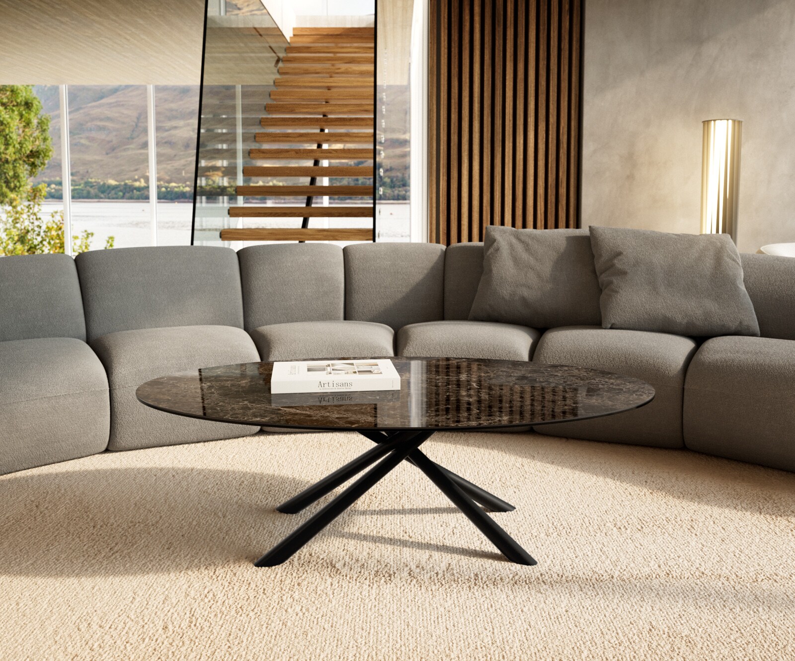 Couchtisch Edge Oval 140x80 cm Keramik Emperador Extra Lucidato Dunkelbraun Sarity Metall Schwarz 2