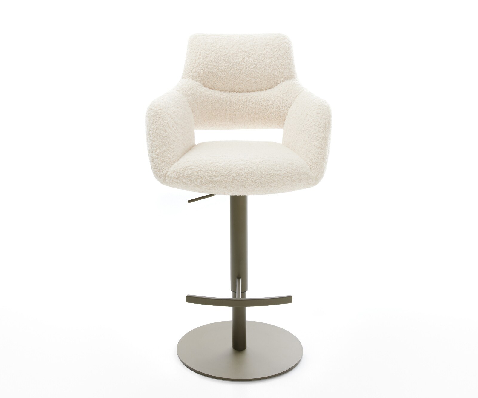 Chaise-de-bar Yago-Flex Tissu teddy Beige Pied pivotant réglable en hauteur couleur titane Couleur titane Ressort ensaché 1