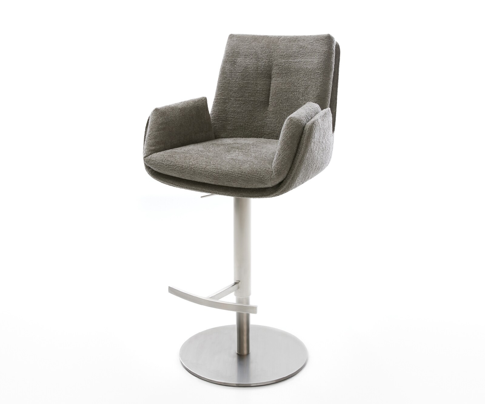 Barstuhl Clea-Flex Bouclé Soft Schlamm Drehfuß höhenverstellbar Edelstahl Silberfarben 1
