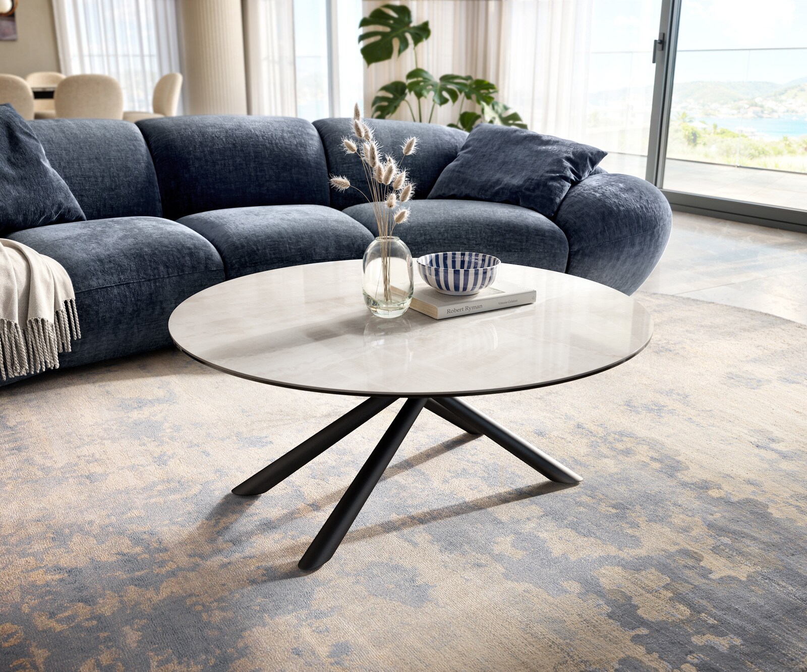 Table basse Edge ronde 100x100 cm céramique Onyx Champagne Sarity métal noir