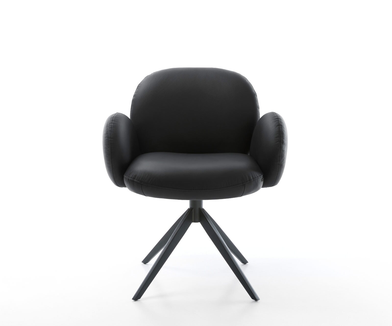 Drehstuhl Nube-Flex mit Armlehnen Echt-Leder Schwarz Kreuzgestell breit Schwarz 360° drehbar Wippfunktion Taschenfederkern 1