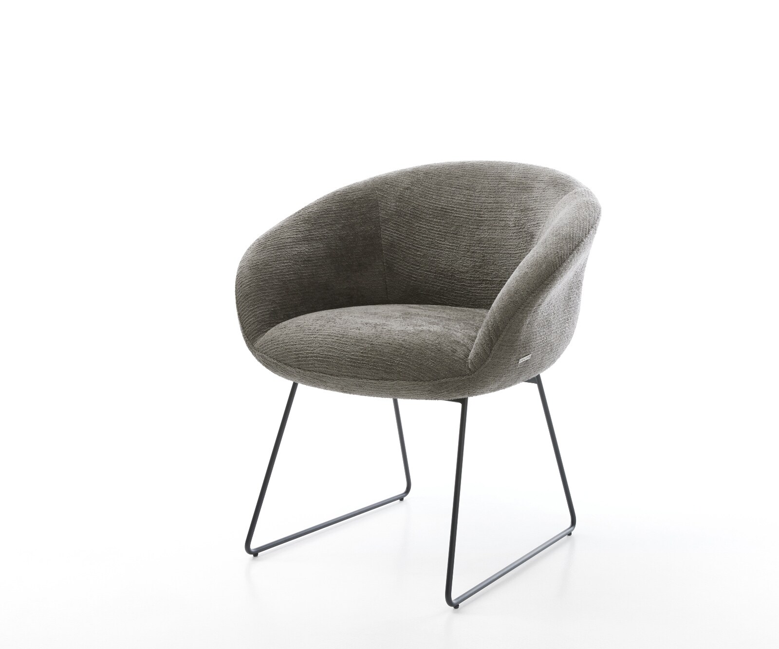 Chaise-de-salle-à-manger Vinka-Flex avec accoudoirs bouclé doux couleur boue pied trapèze noir resorts ensachés