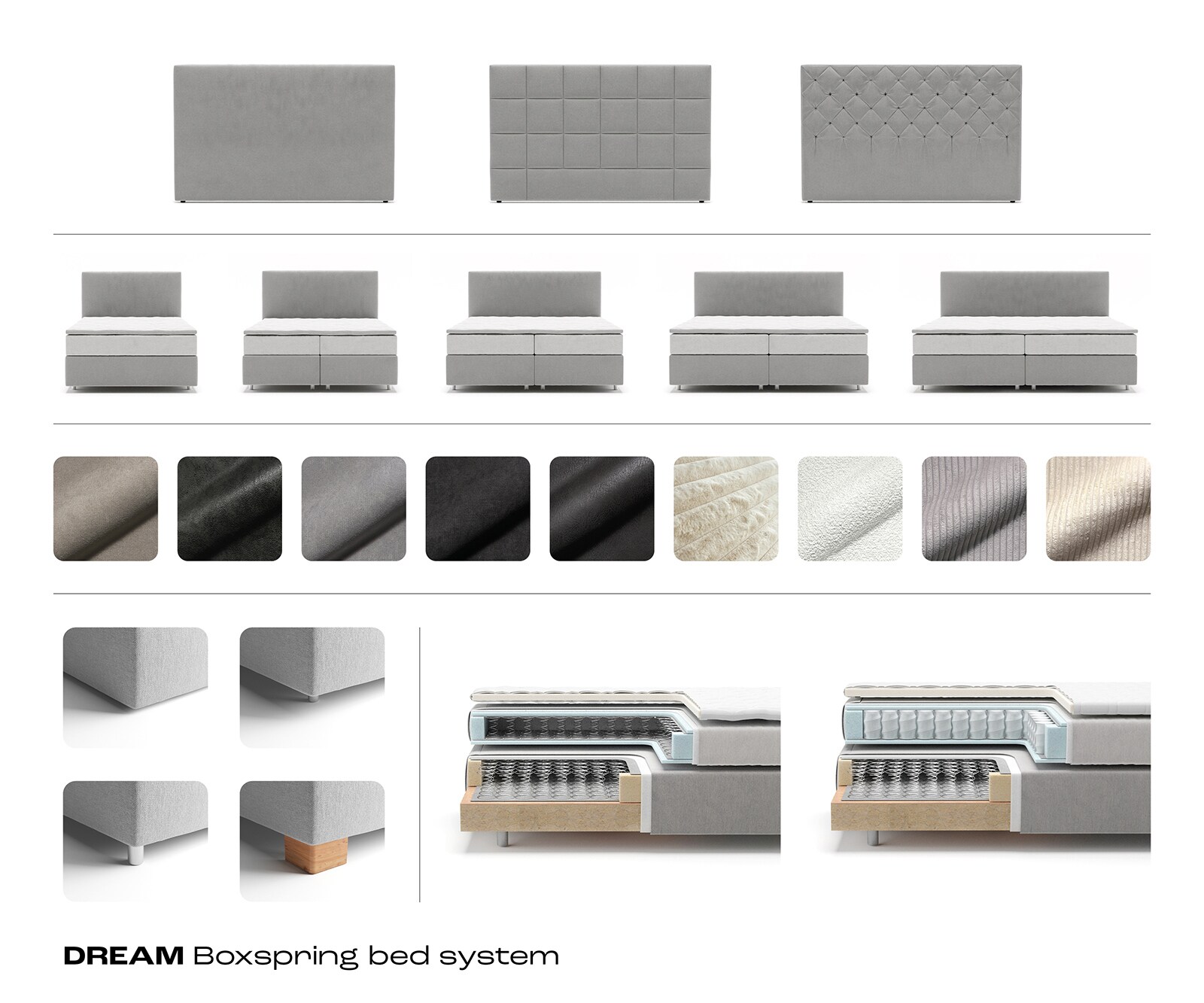 Cadre-à-sommier-tapissier Dream-Great microfibre gris 200x200 cm 5