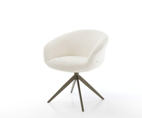 Chaise-pivotante Vinka-Flex bouclé blanc pied croisé large aspect titane pivotement sur 360° fonction bascule ressorts ensachés