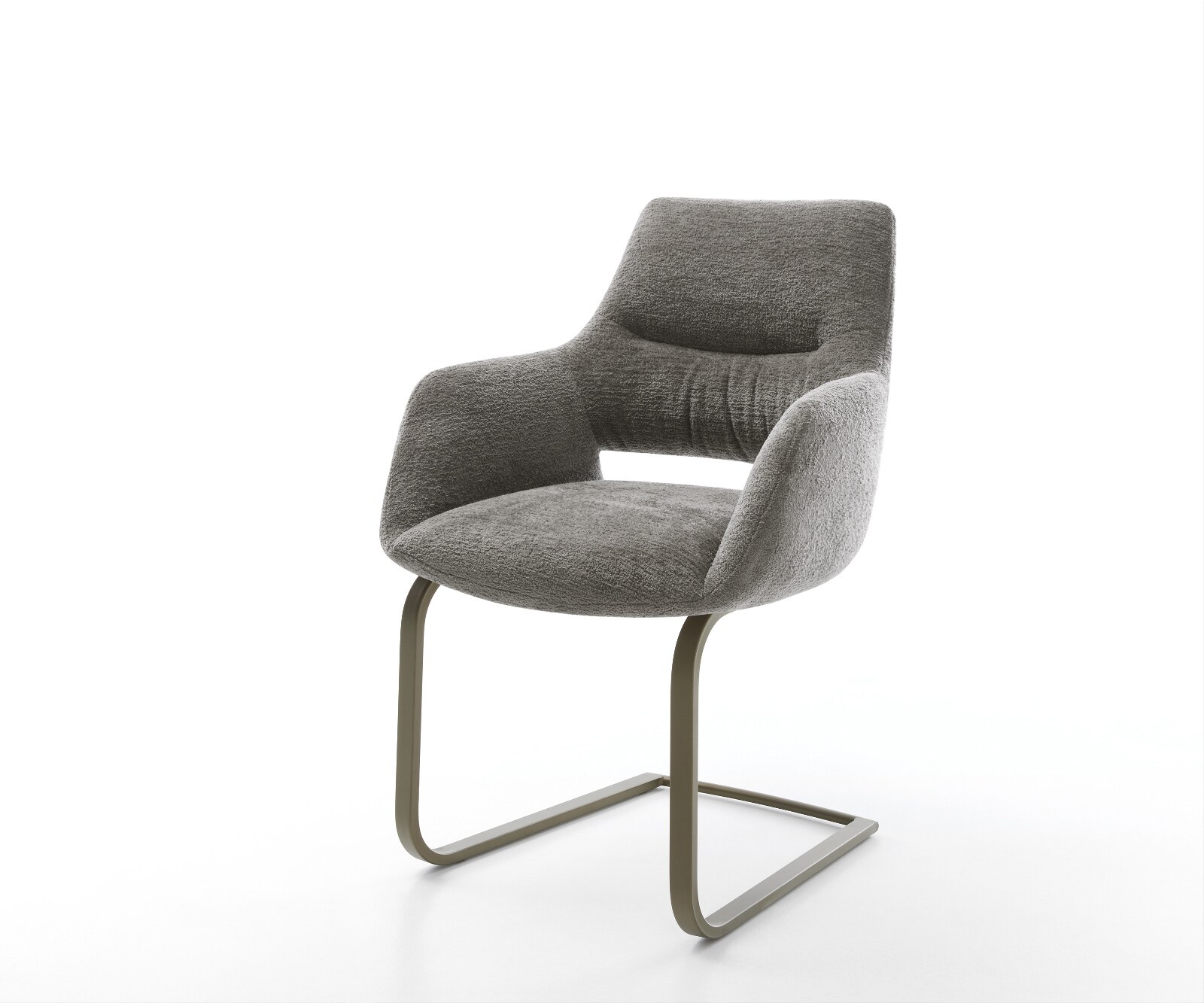 Cantilever Yago-Flex avec accoudoirs bouclé doux couleur boue pied cantilever plat aspect titane resorts ensachés