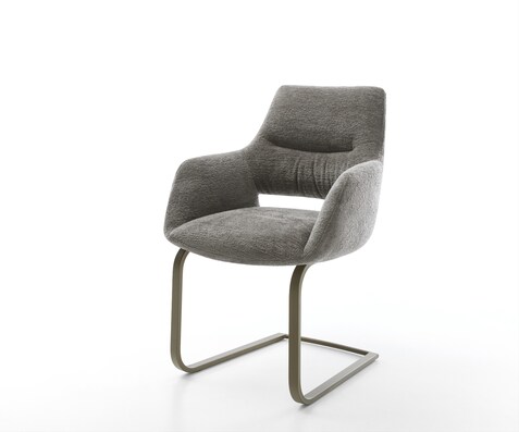 Freischwinger Yago-Flex mit Armlehnen Bouclé Soft Schlamm Freischwinger flach Effektfinish Titan Taschenfederkern