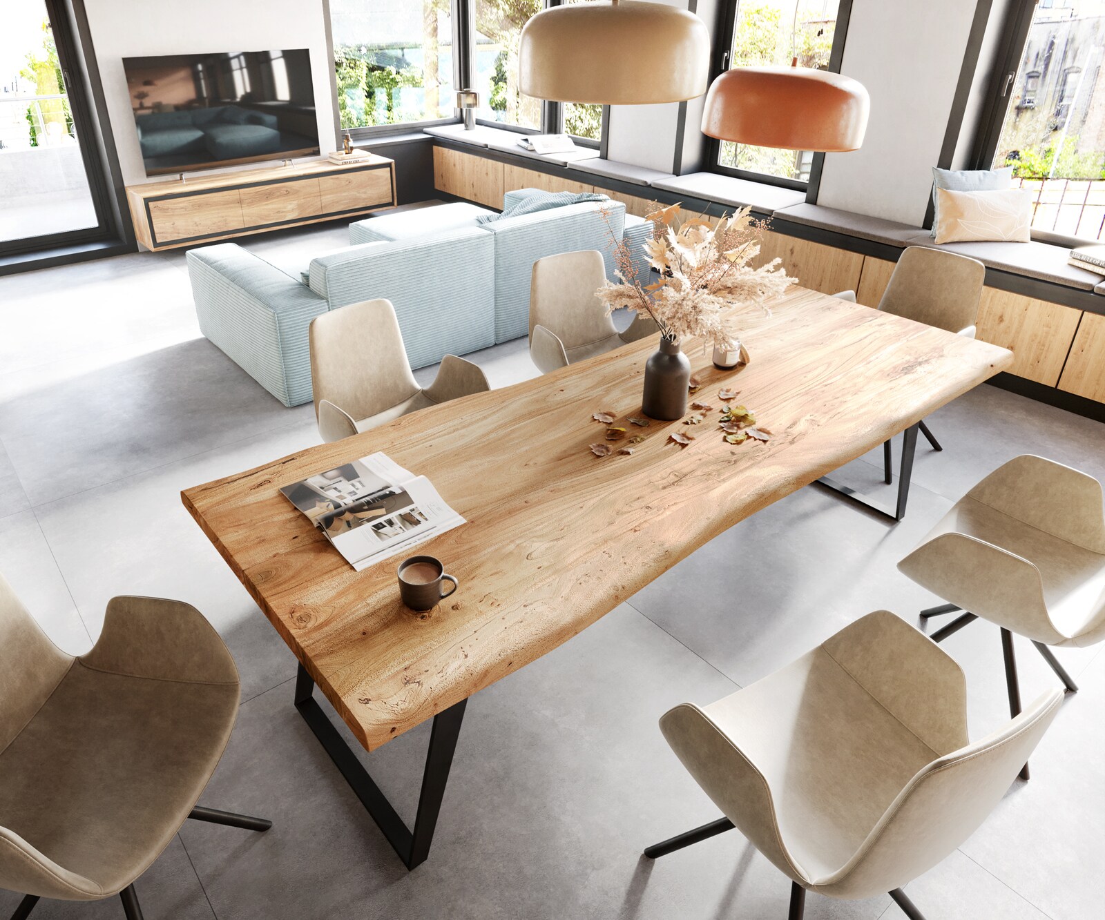 Esstisch Edge 260x100 XL Akazie Natur Metall Schräg Live-Edge 3 Esstisch Edge 260x100 XL Akazie Natur Metall Schräg Live-Edge 3