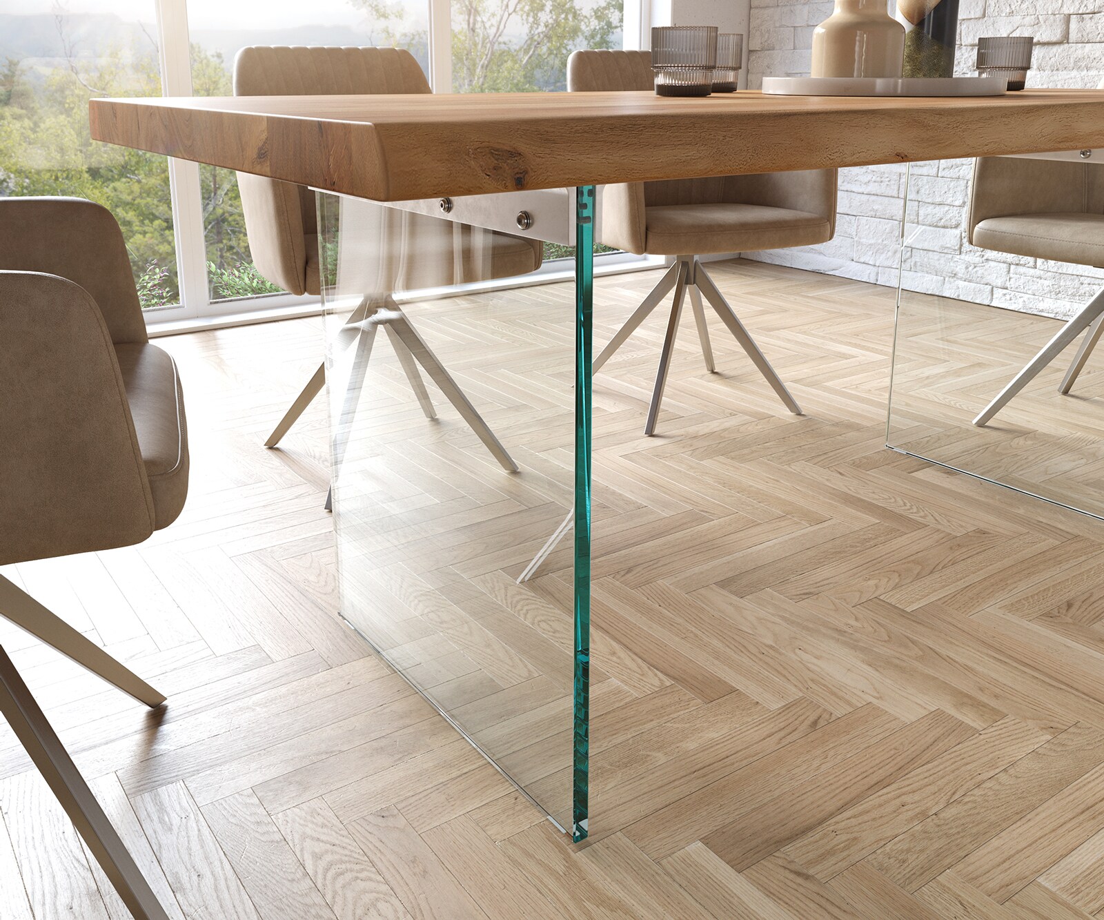 Table à manger Edge 180x90 XL acacia nature verre Live-Edge 5