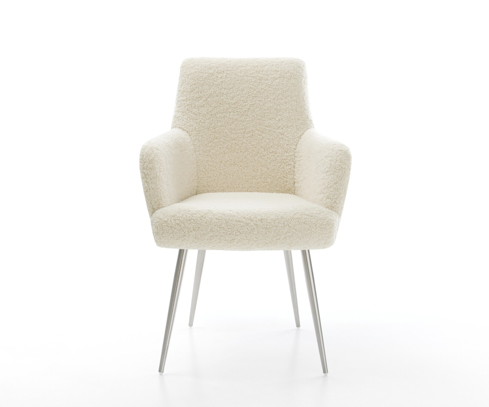 Esszimmerstuhl Heira-Flex mit Armlehnen Teddystoff Beige 4-Fuß konisch Edelstahl Taschenfederkern 1
