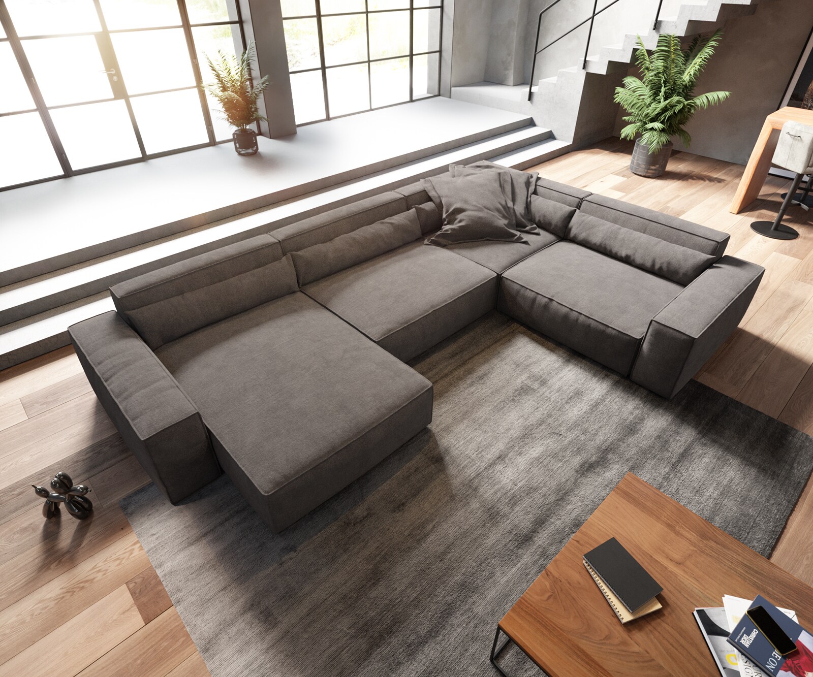 Wohnlandschaft Sirpio XL 360x260 cm Mikrofaser Khakibraun Recamiere variabel 3