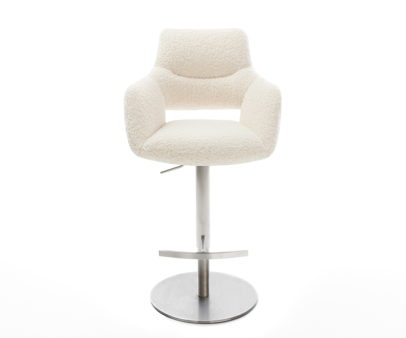 Chaise-de-bar Yago-Flex Tissu teddy Beige Pied pivotant réglable en hauteur en acier inoxydable Argent Ressort ensaché 1
