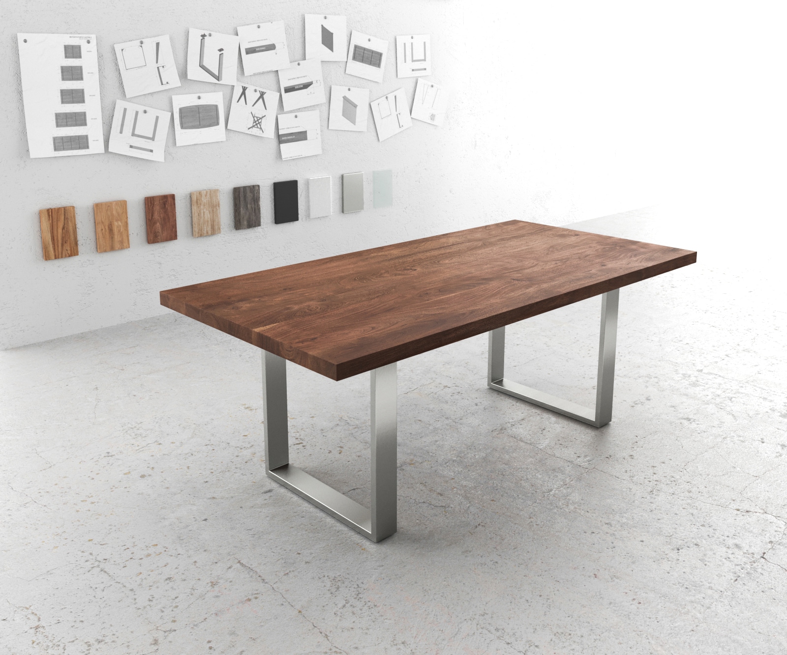 Esstisch Edge 200x100 XL Akazie Braun Edelstahl Schmal Esstisch Edge 200x100 XL Akazie Braun Edelstahl Schmal