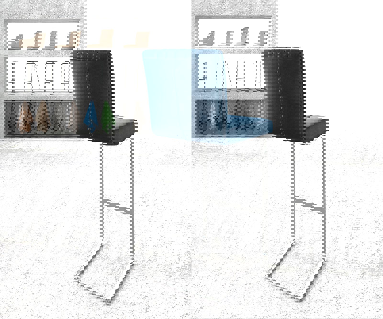 Barstuhl Luiga-Flex Samt Blau Freischwinger flach Edelstahl 2 Barstuhl Luiga-Flex Samt Blau Freischwinger flach Edelstahl 2