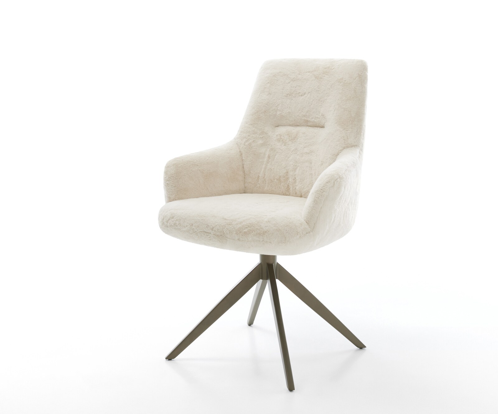 Drehstuhl Zelia-Flex mit Armlehnen Plüsch Creme-Weiß Kreuzgestell breit Effektfinish Titan 360° drehbar Wippfunktion Taschenfederkern 1