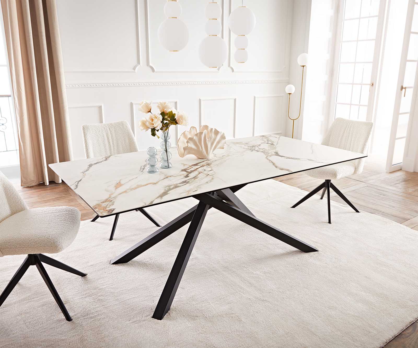 Esstisch Edge 200x100 Keramik Calacatta Luxe Weiß-Gold-Grau Kreuzgestell Rechteck Schwarz 1 Esstisch Edge 200x100 Keramik Calacatta Luxe Weiß-Gold-Grau Kreuzgestell Rechteck Schwarz 1