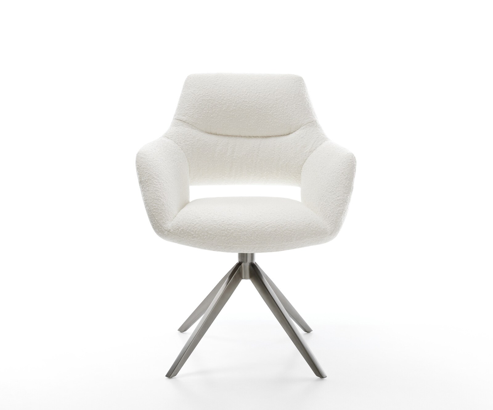 Chaise-pivotante Yago-Flex avec accoudoirs bouclé crème-blanc pied croisé large grafiete pivotement sur 360° fonction bascule ressorts ensachés 5