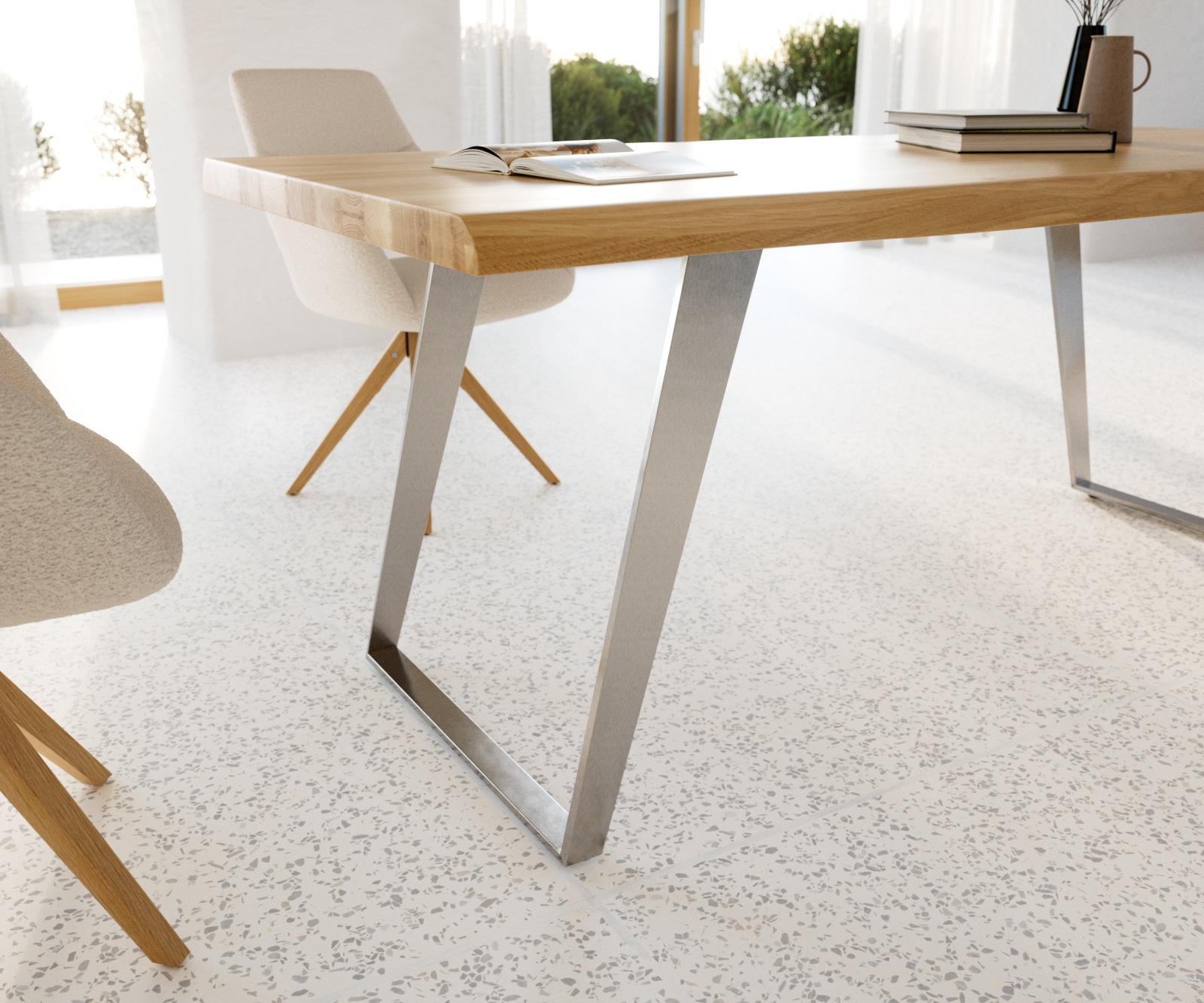 Esstisch Edge 200x100 Eiche Natur Edelstahl Schräg Live-Edge 5 Esstisch Edge 200x100 Eiche Natur Edelstahl Schräg Live-Edge 5