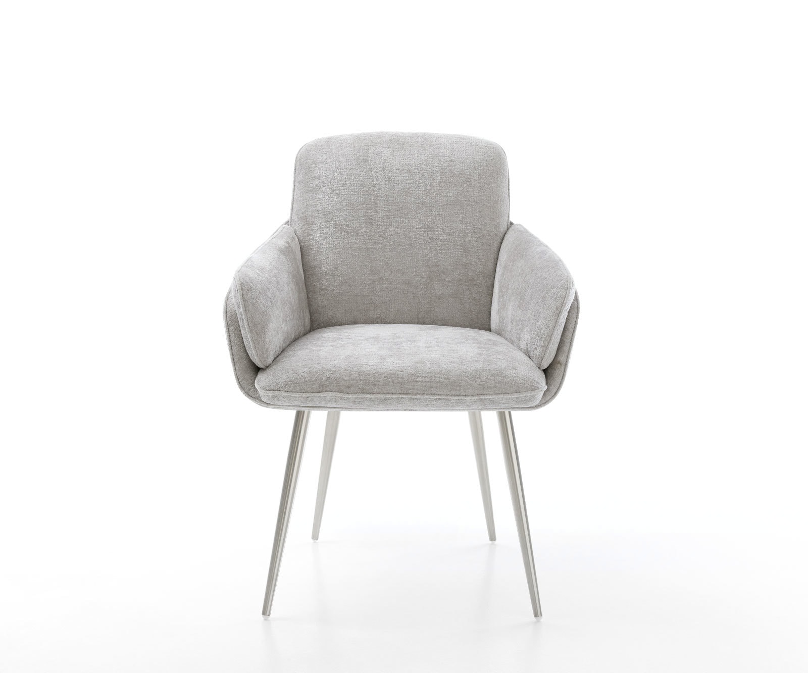Esszimmerstuhl Luan-Flex mit Armlehnen Chenille Silbergrau 4-Fuß konisch Edelstahl 1 Esszimmerstuhl Luan-Flex mit Armlehnen Chenille Silbergrau 4-Fuß konisch Edelstahl 1