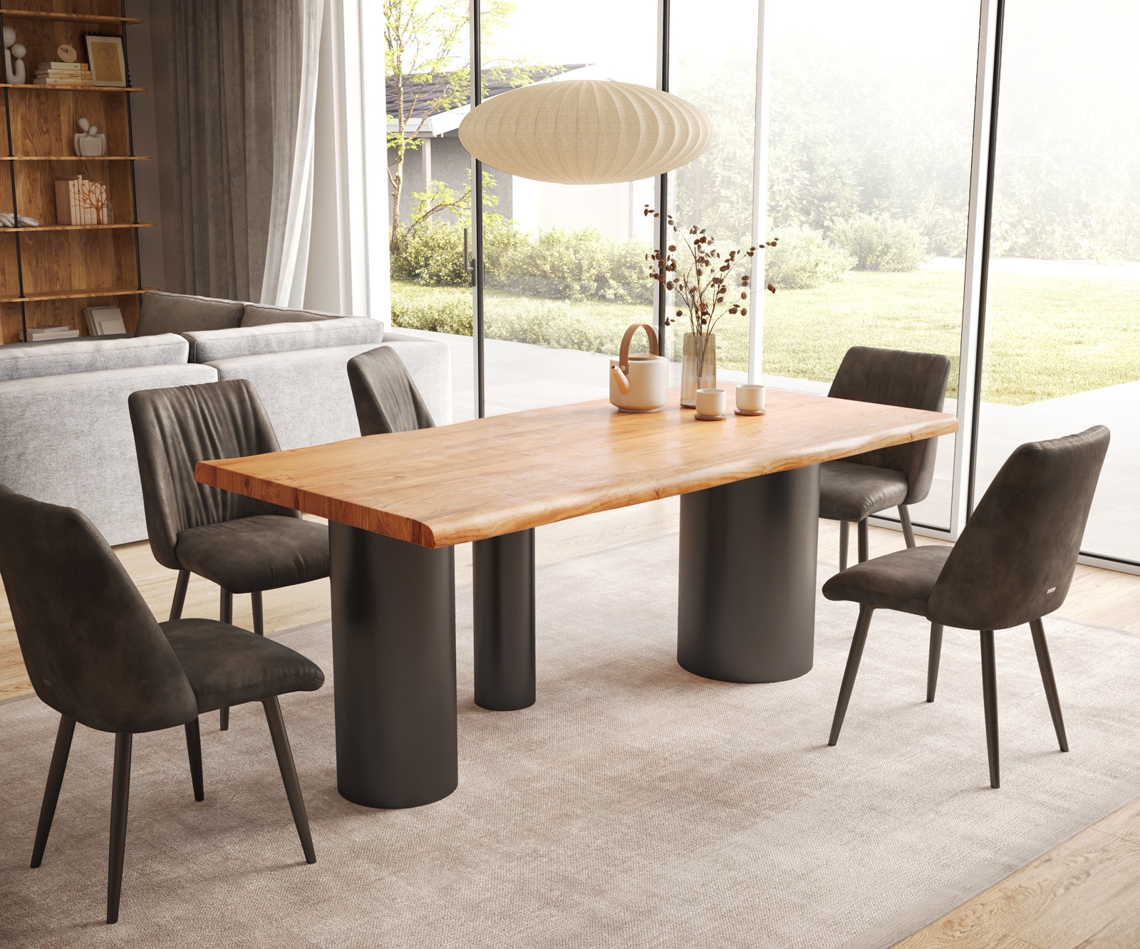 Table à manger Edge 200x100 XL acacia naturee Troa métal noir Live-Edge 6