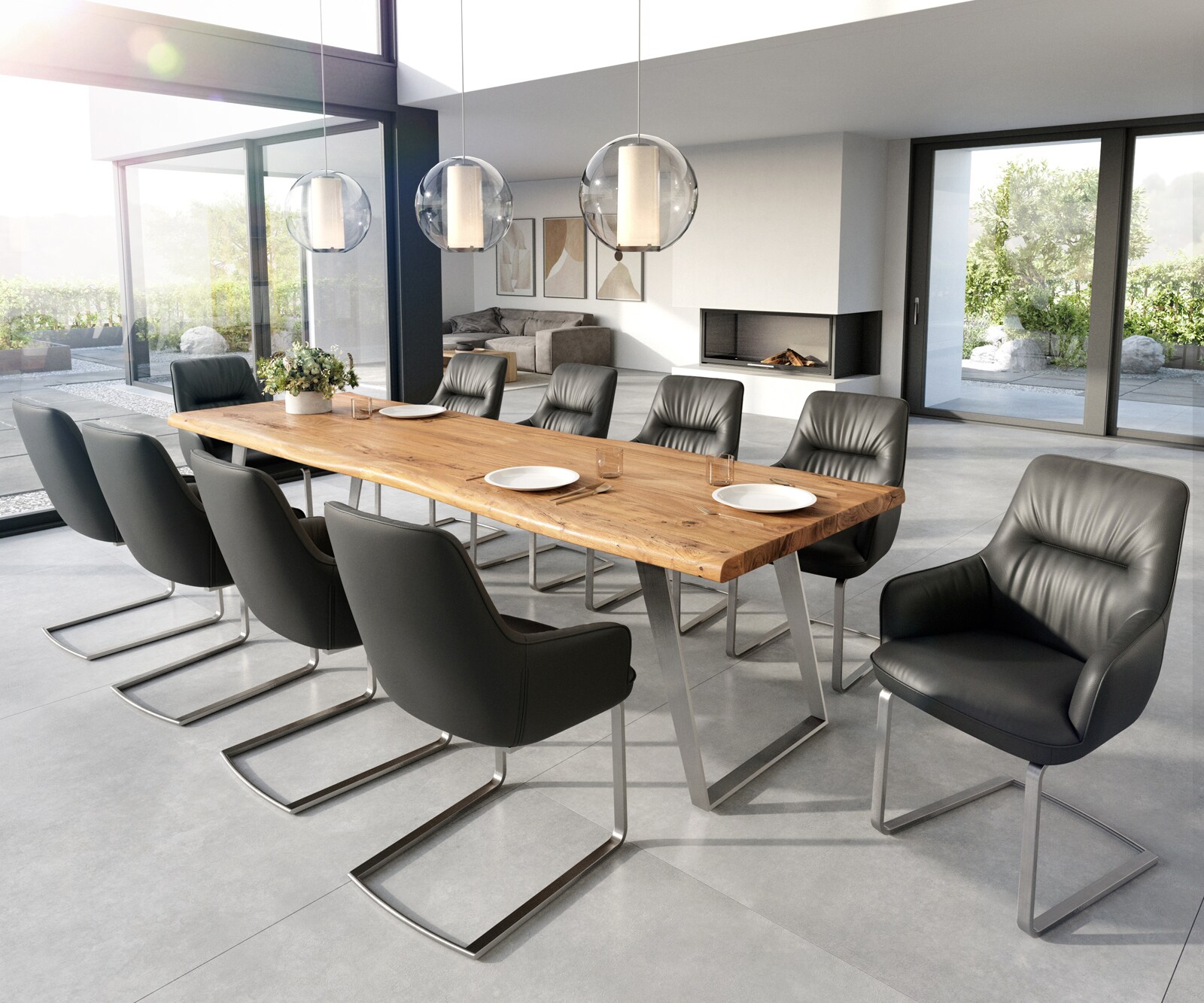 Freischwinger Zelia-Flex mit Armlehnen Echt-Leder Schwarz Freischwinger flach Edelstahl Taschenfederkern 3 Freischwinger Zelia-Flex mit Armlehnen Echt-Leder Schwarz Freischwinger flach Edelstahl Taschenfederkern 3