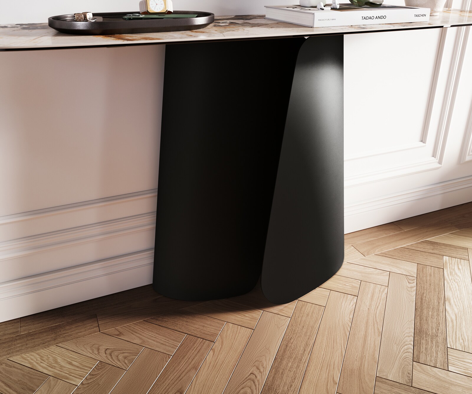 Konsolentisch Edge Boot 140x40 cm Keramik Patagonia Poliert Livos Metall Schwarz 4