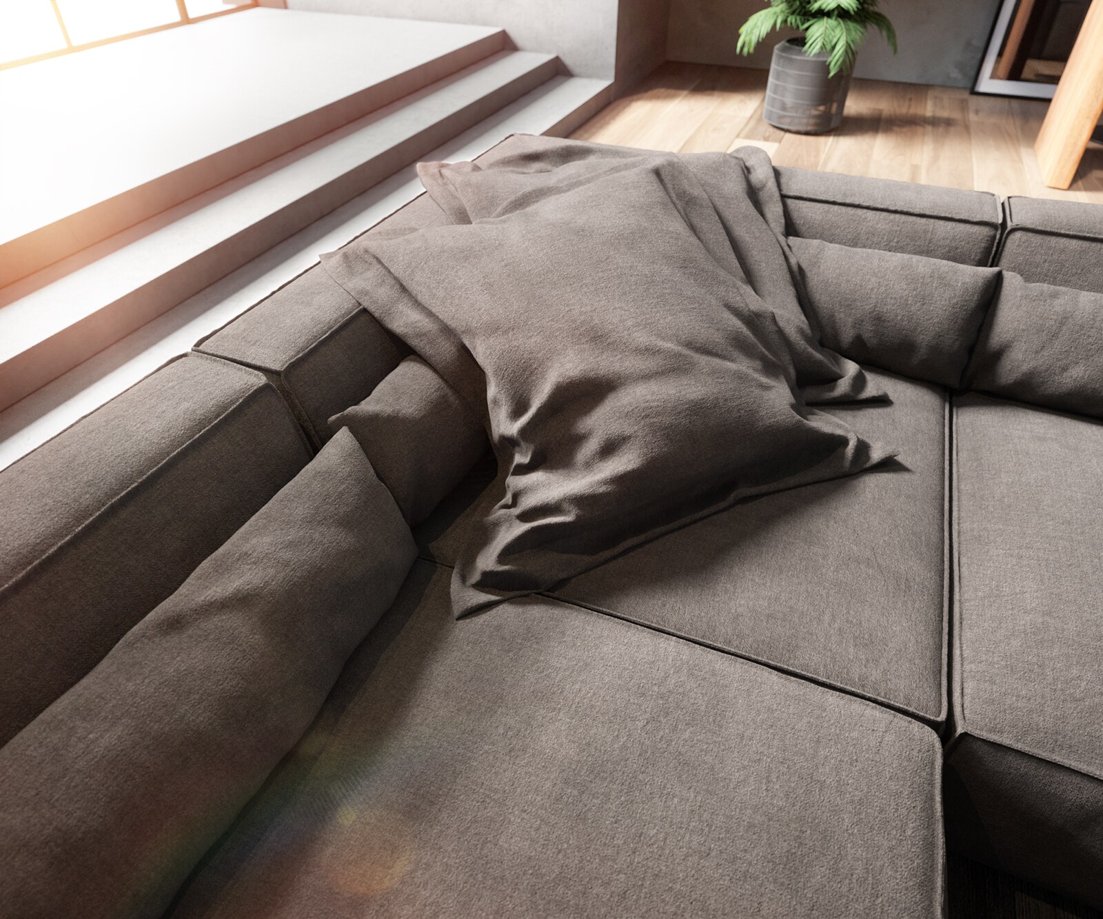 Wohnlandschaft Sirpio XL 360x260 cm Mikrofaser Khakibraun Recamiere variabel 4
